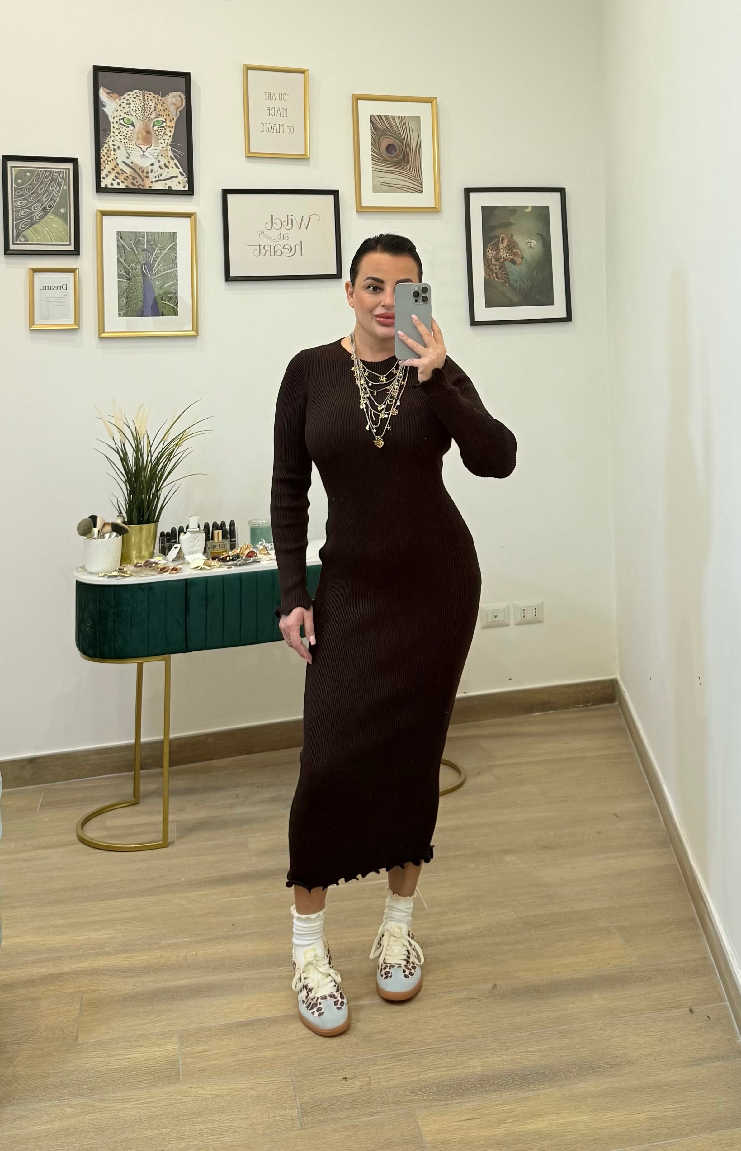 Abito tubino costine marrone