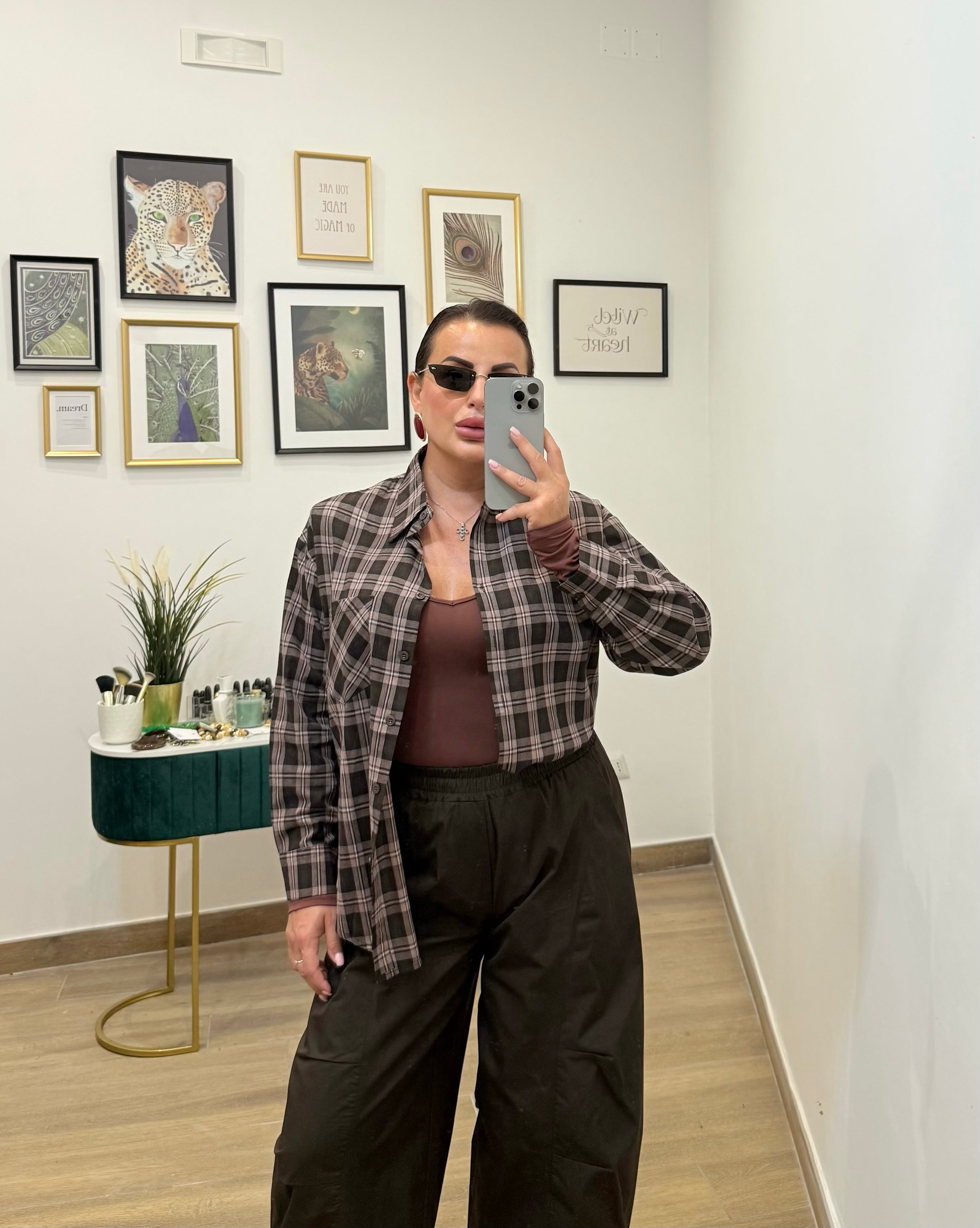 Camicia quadretti terra