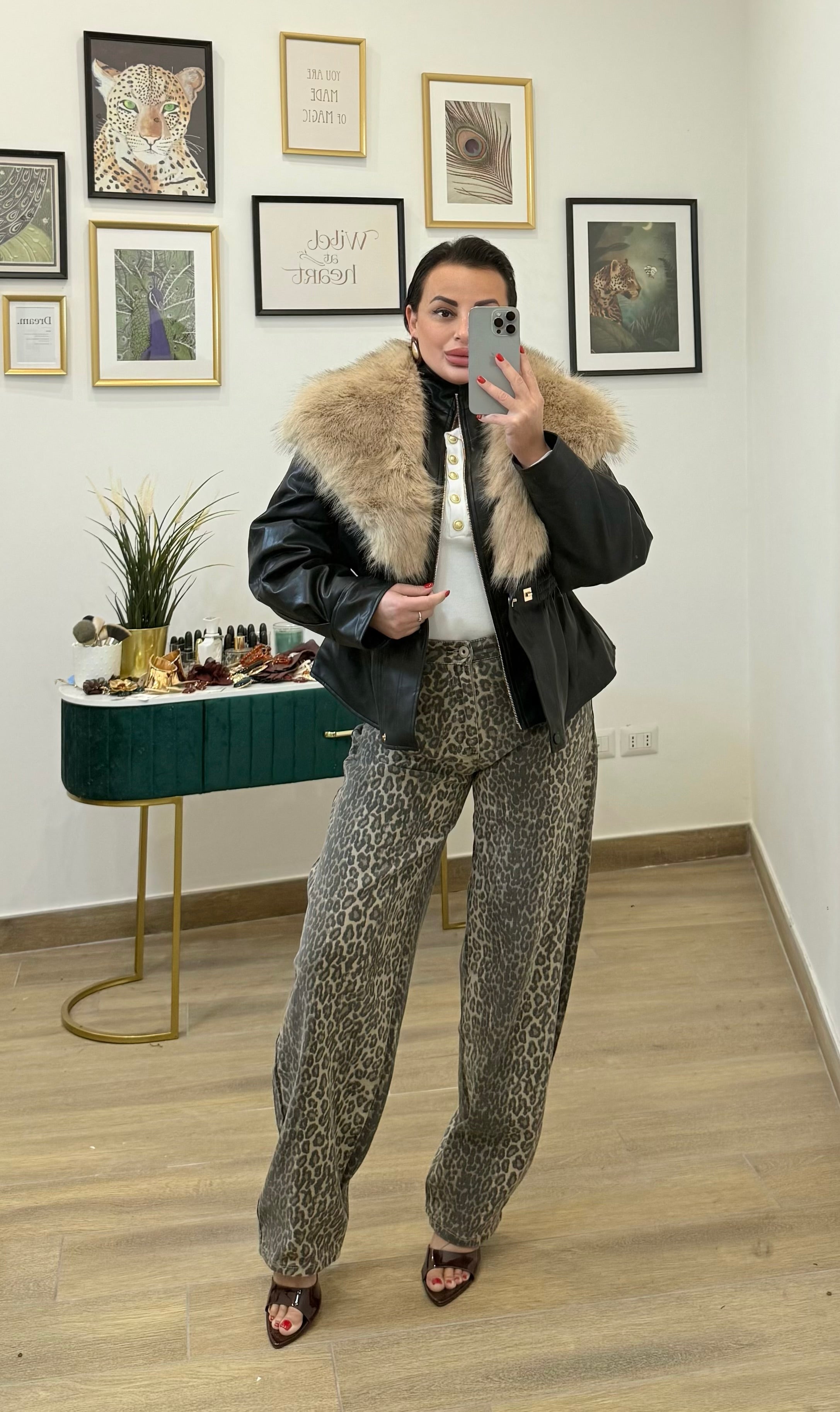 Giacca eco-pelle/ eco fur black