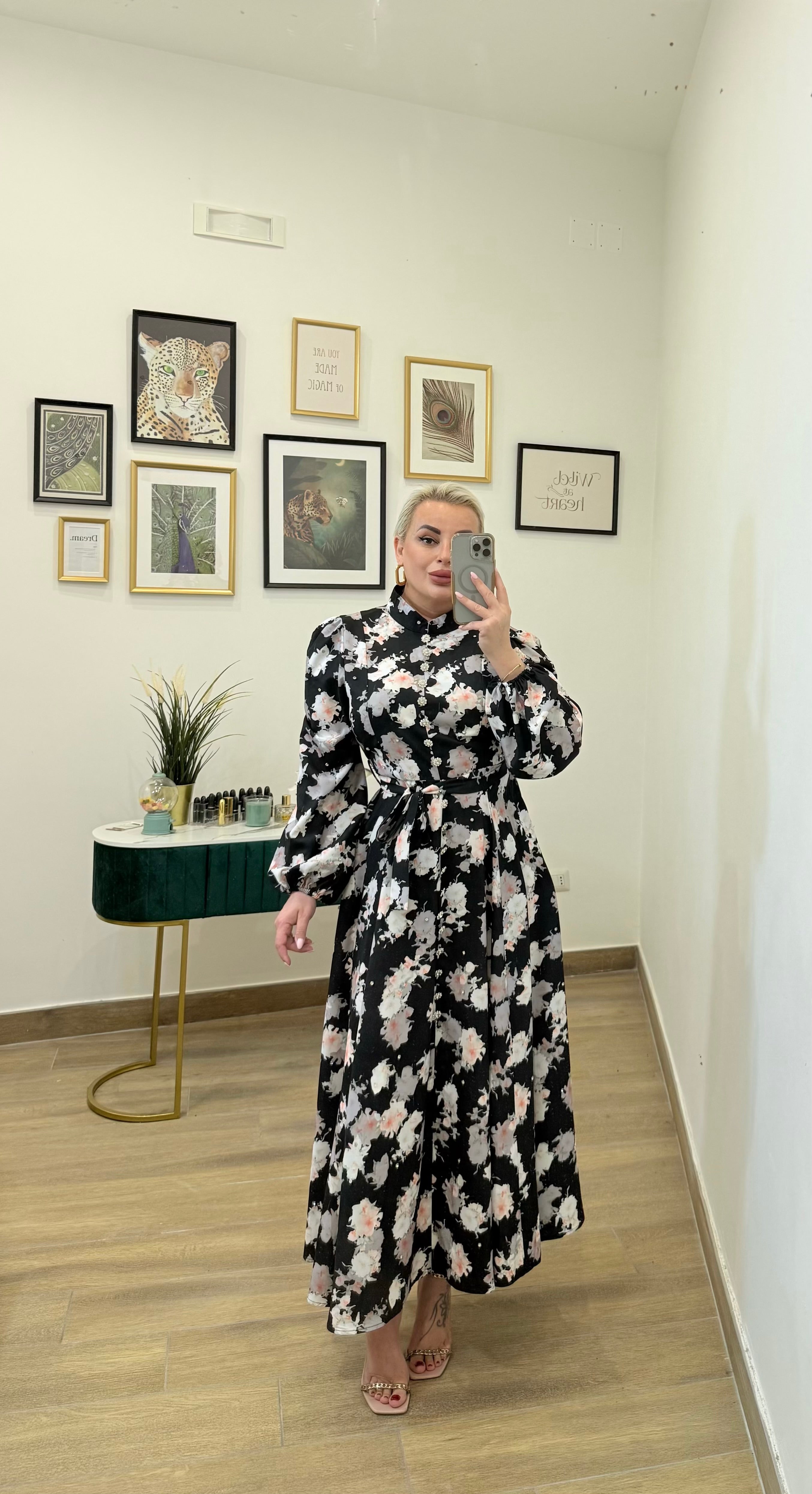 Abito lungo flower black