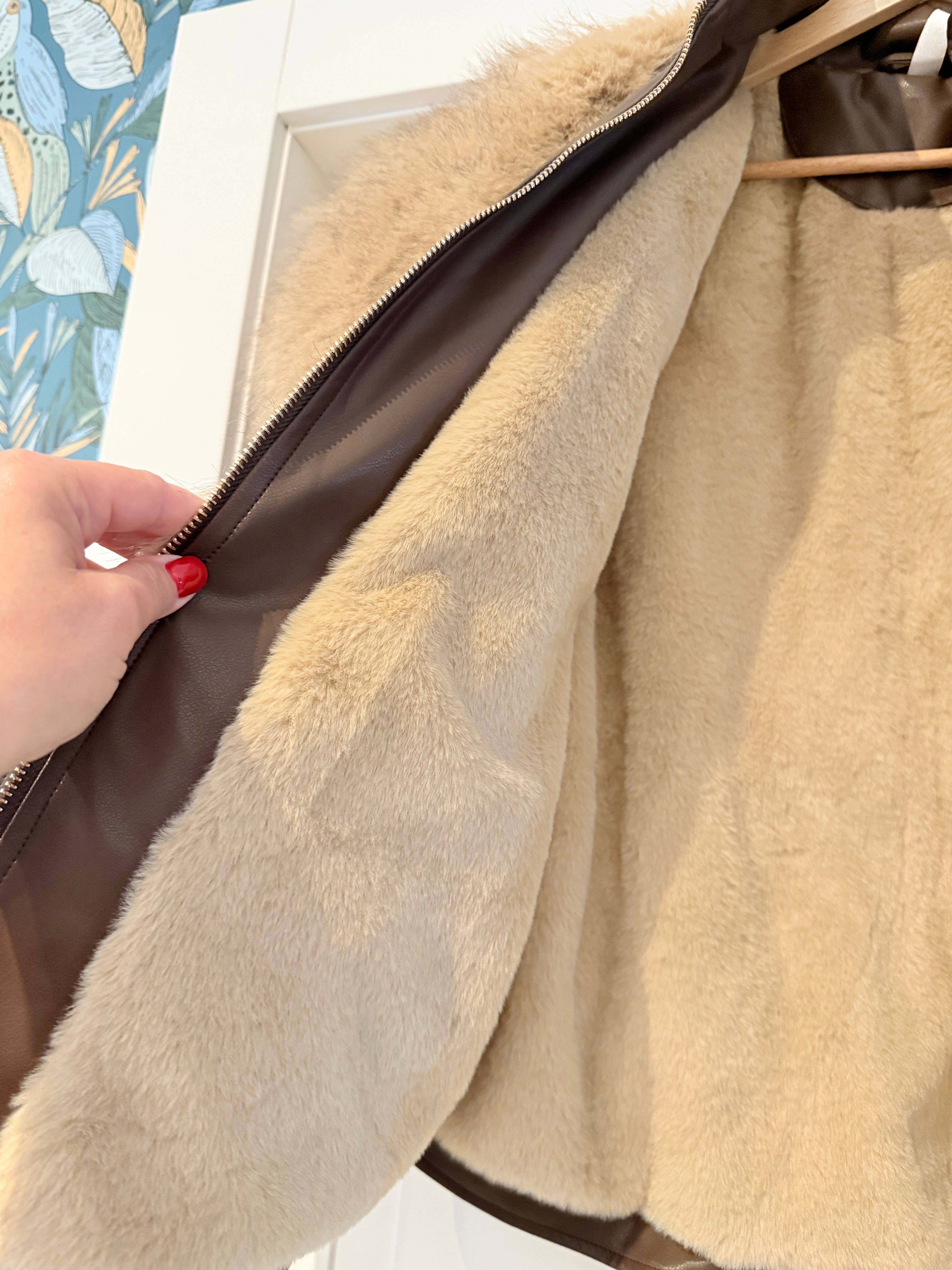 Giacca eco pelle- eco fur in Brown