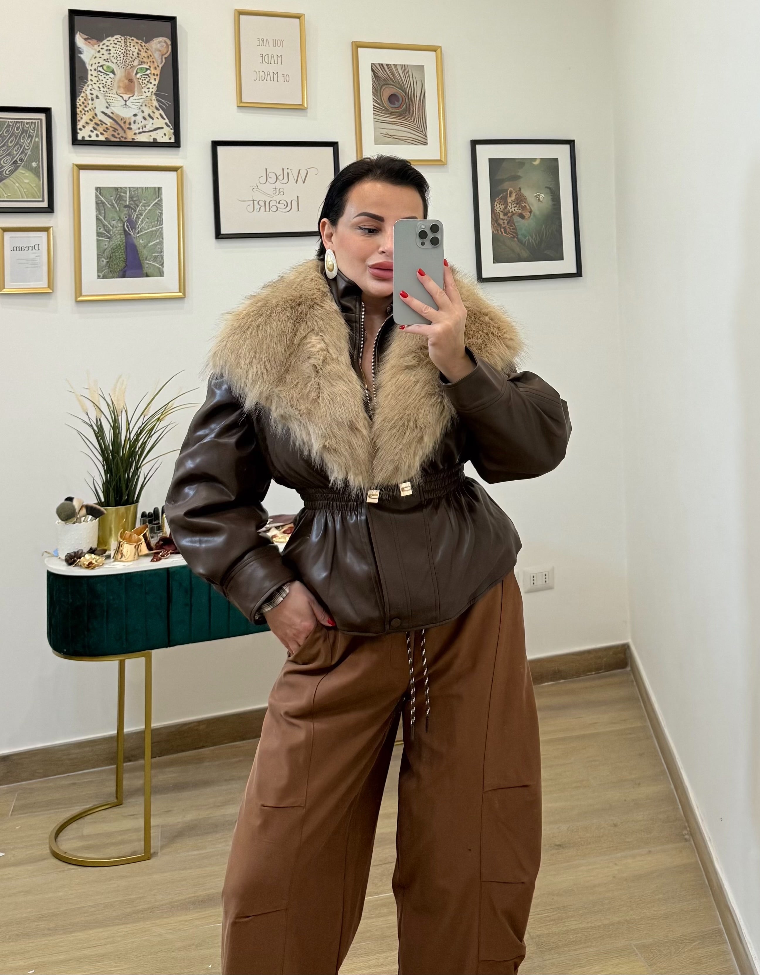 Giacca eco pelle- eco fur in Brown