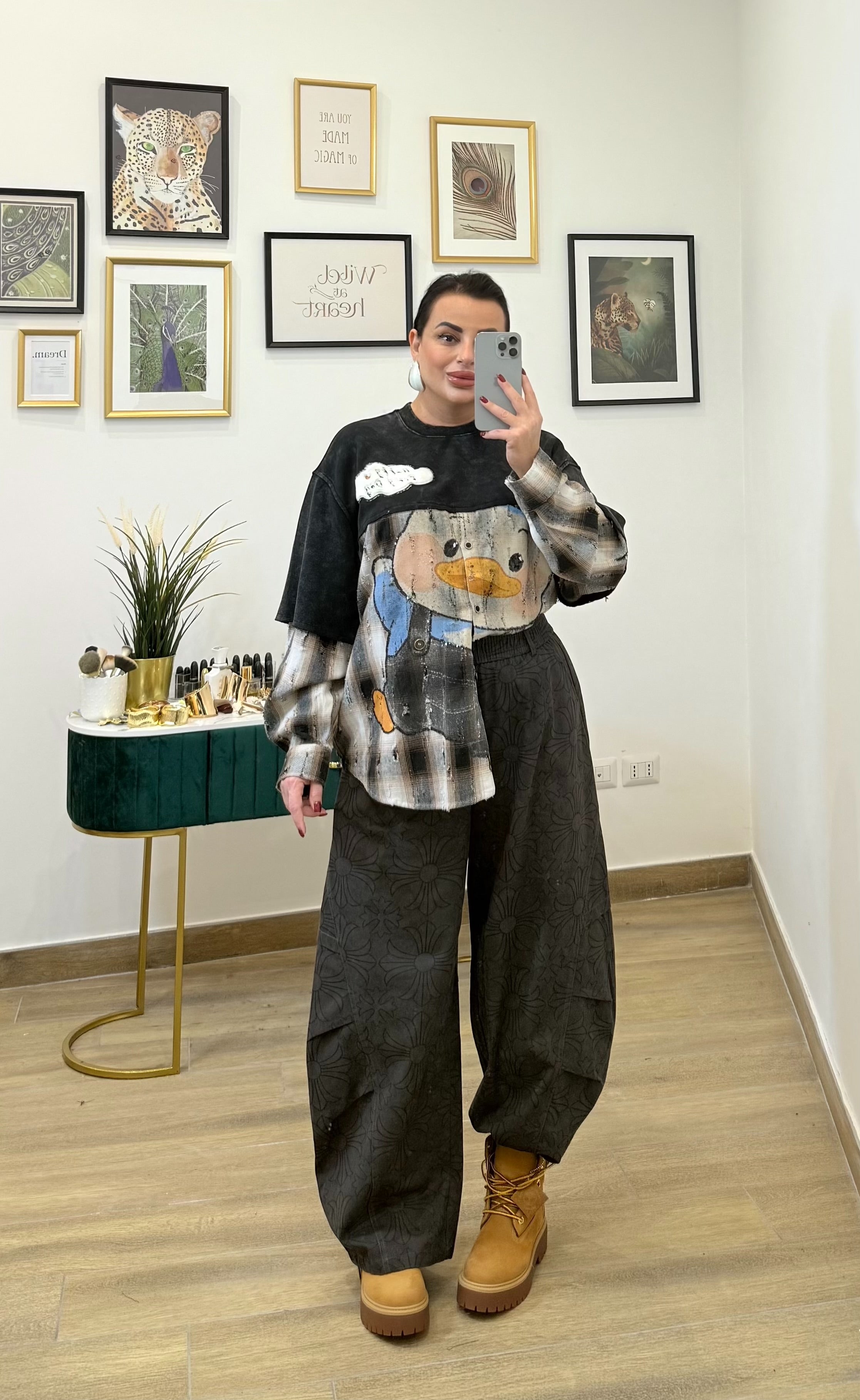 Pantalone ballon disegnato grigio