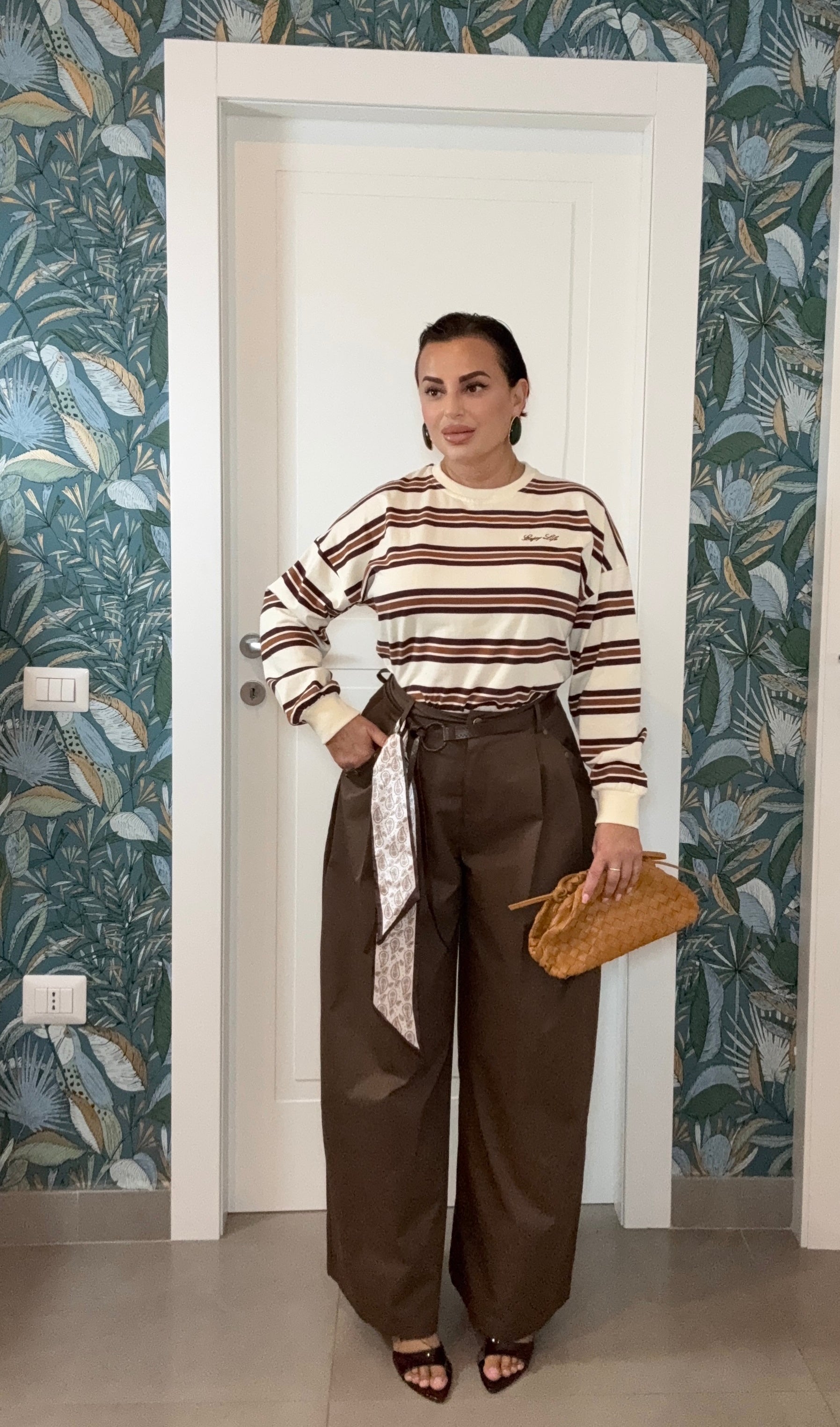 Maglia righe miele-bordo’