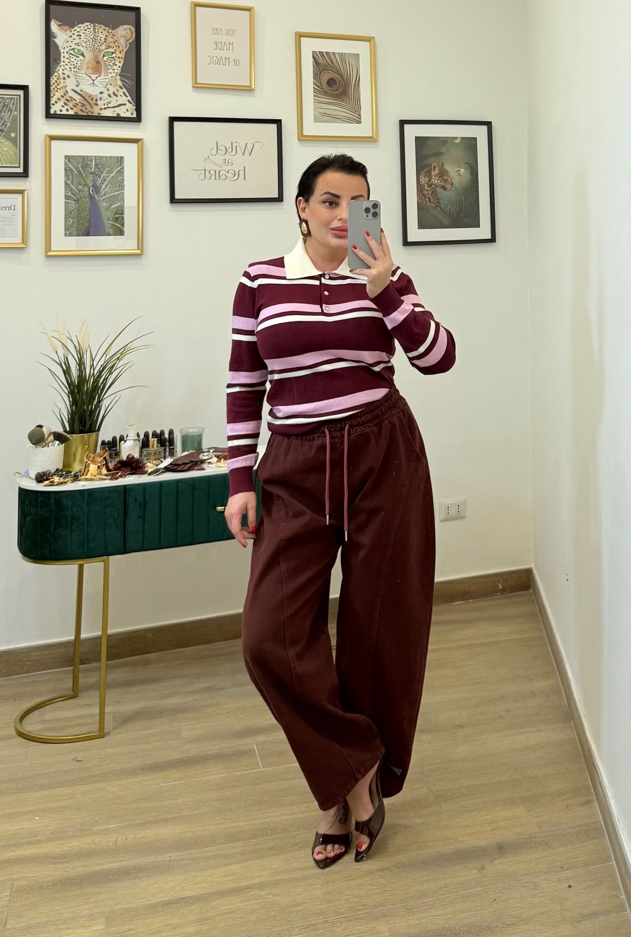 Maglia lana rasata Pink-Bordeaux