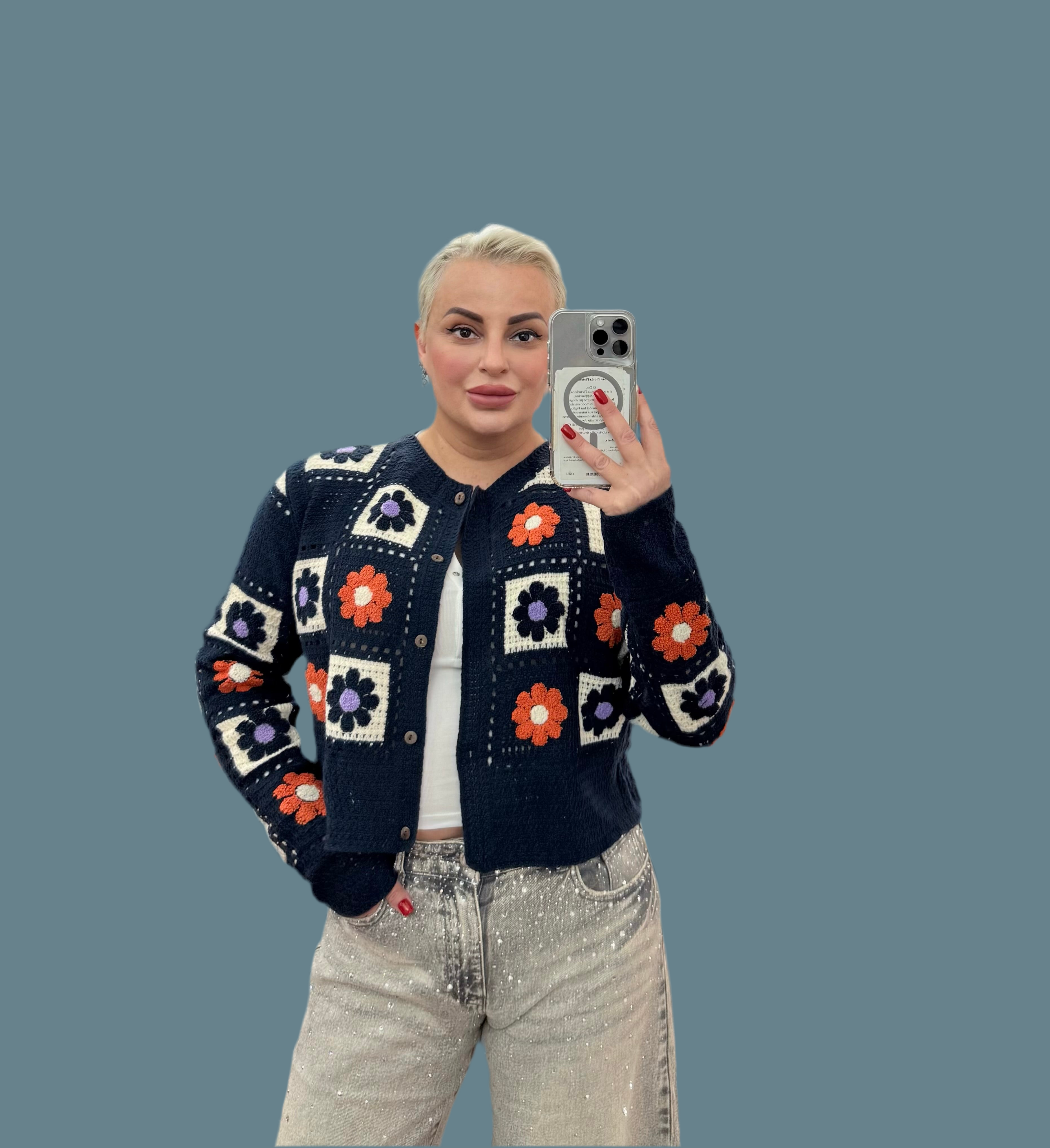 Cardigan Crochet Blu