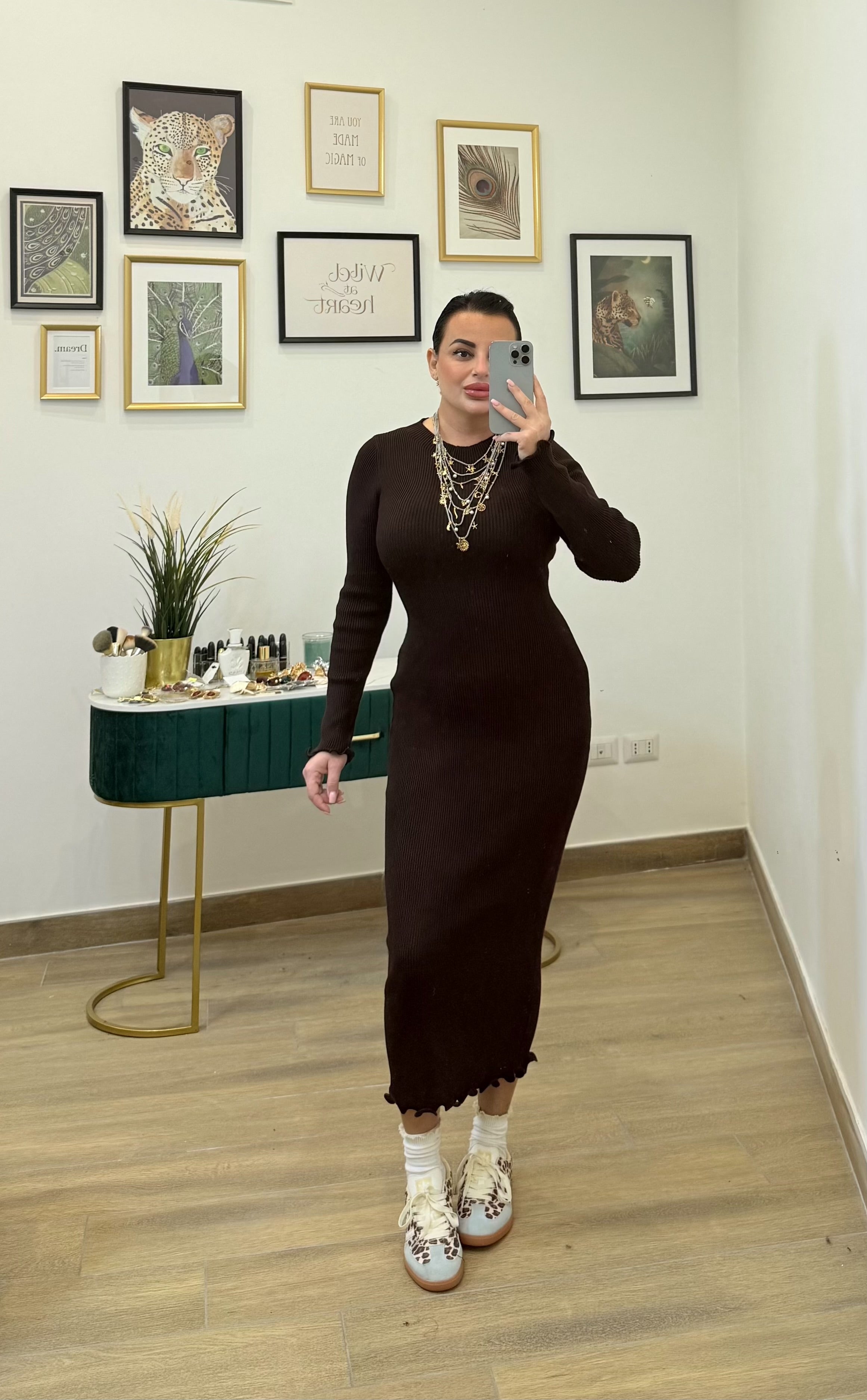 Abito tubino costine marrone