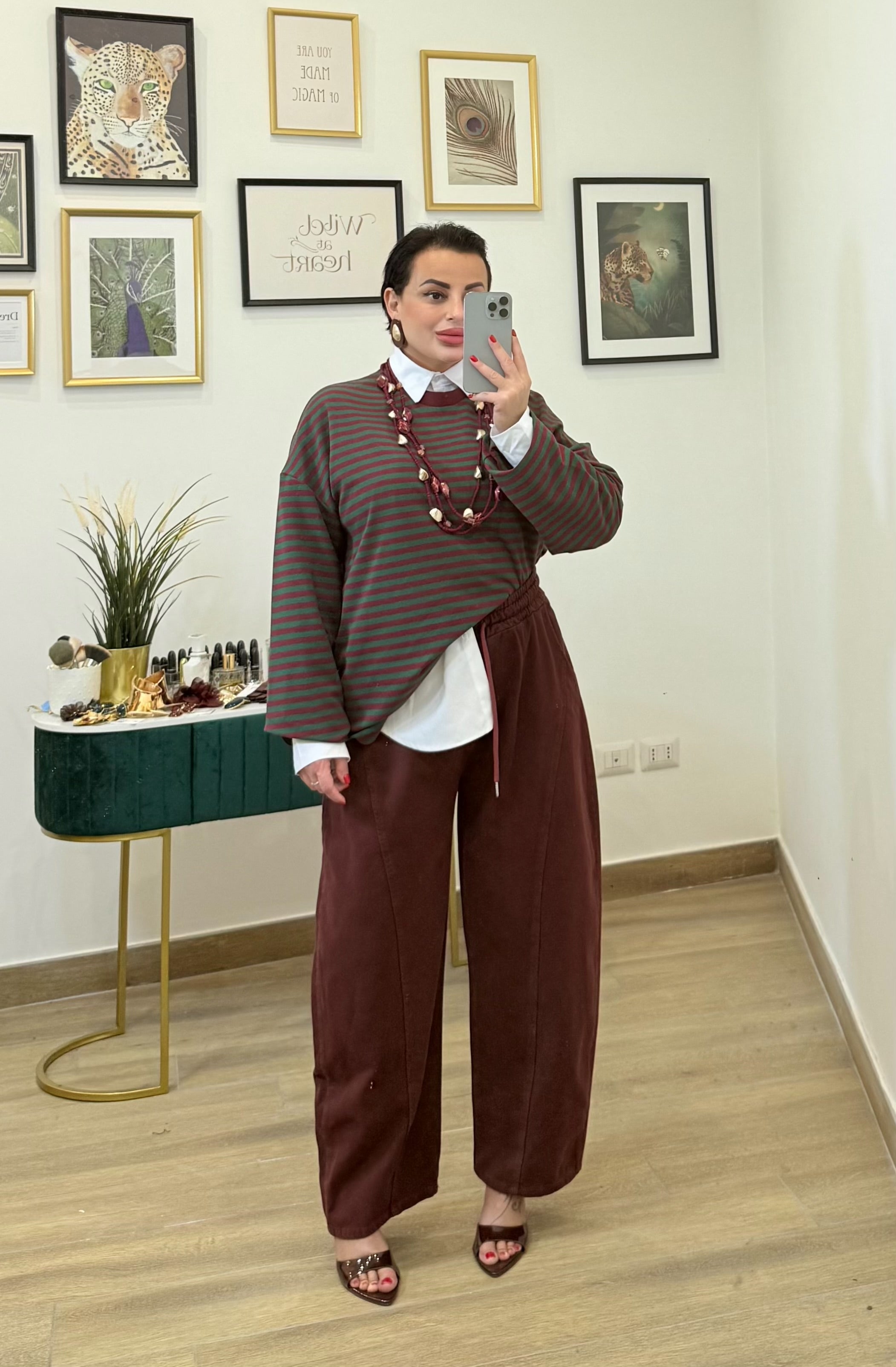 Maglia righe bordeaux-verde