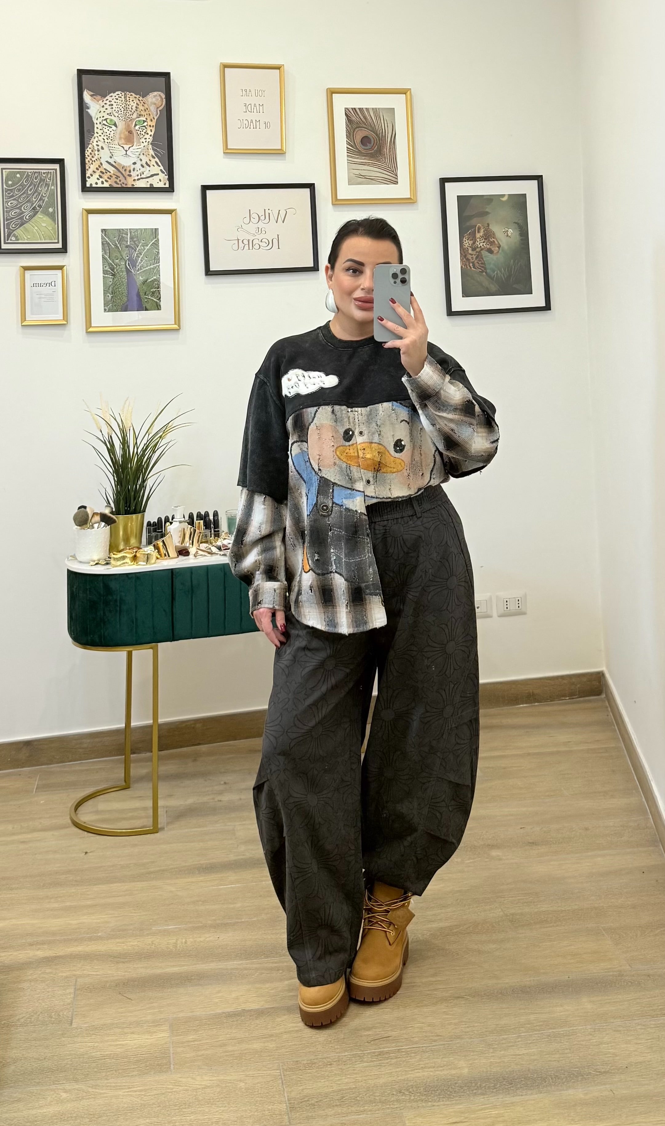 Pantalone ballon disegnato grigio