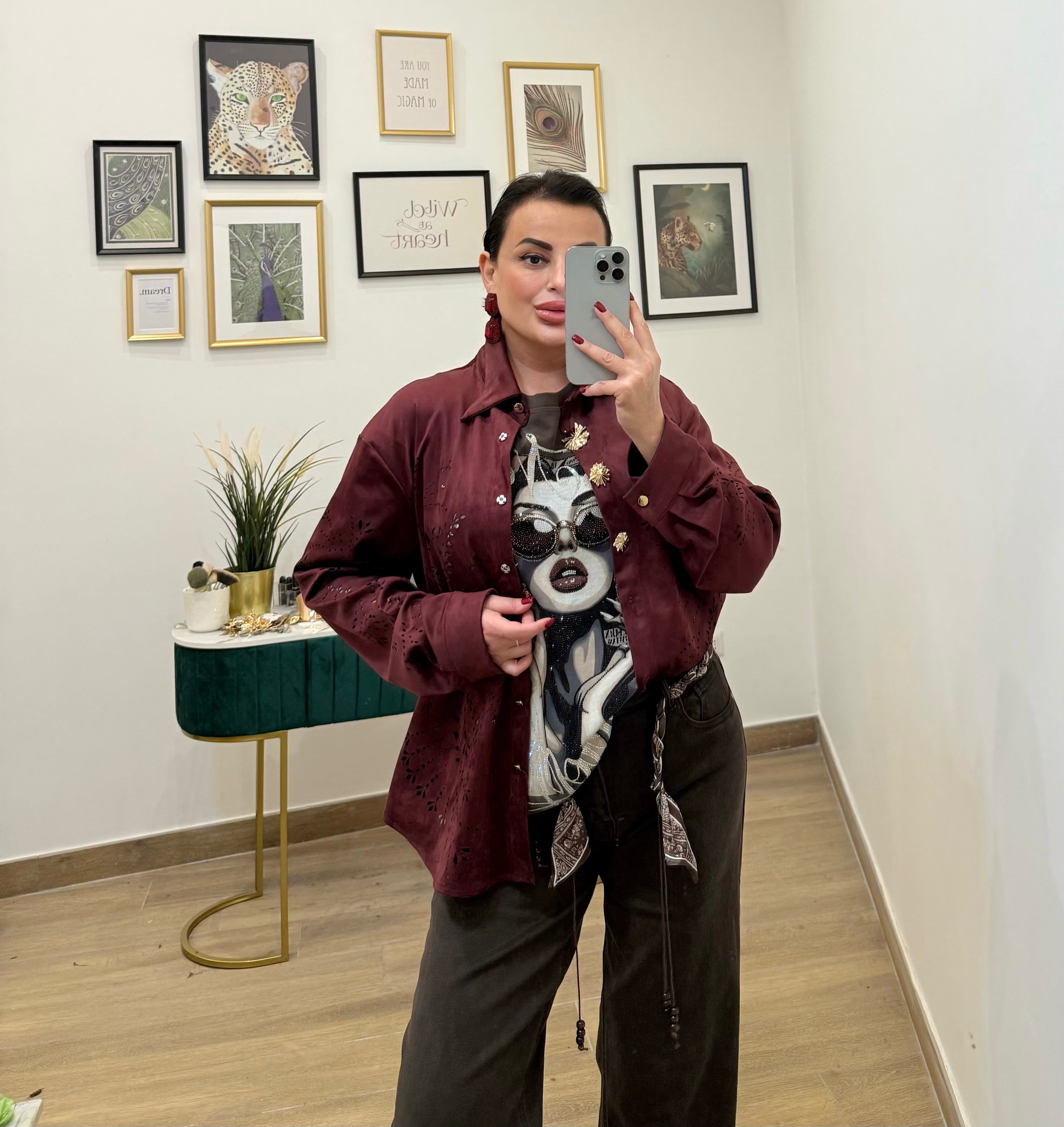 Camicia eco camoscio bordo’