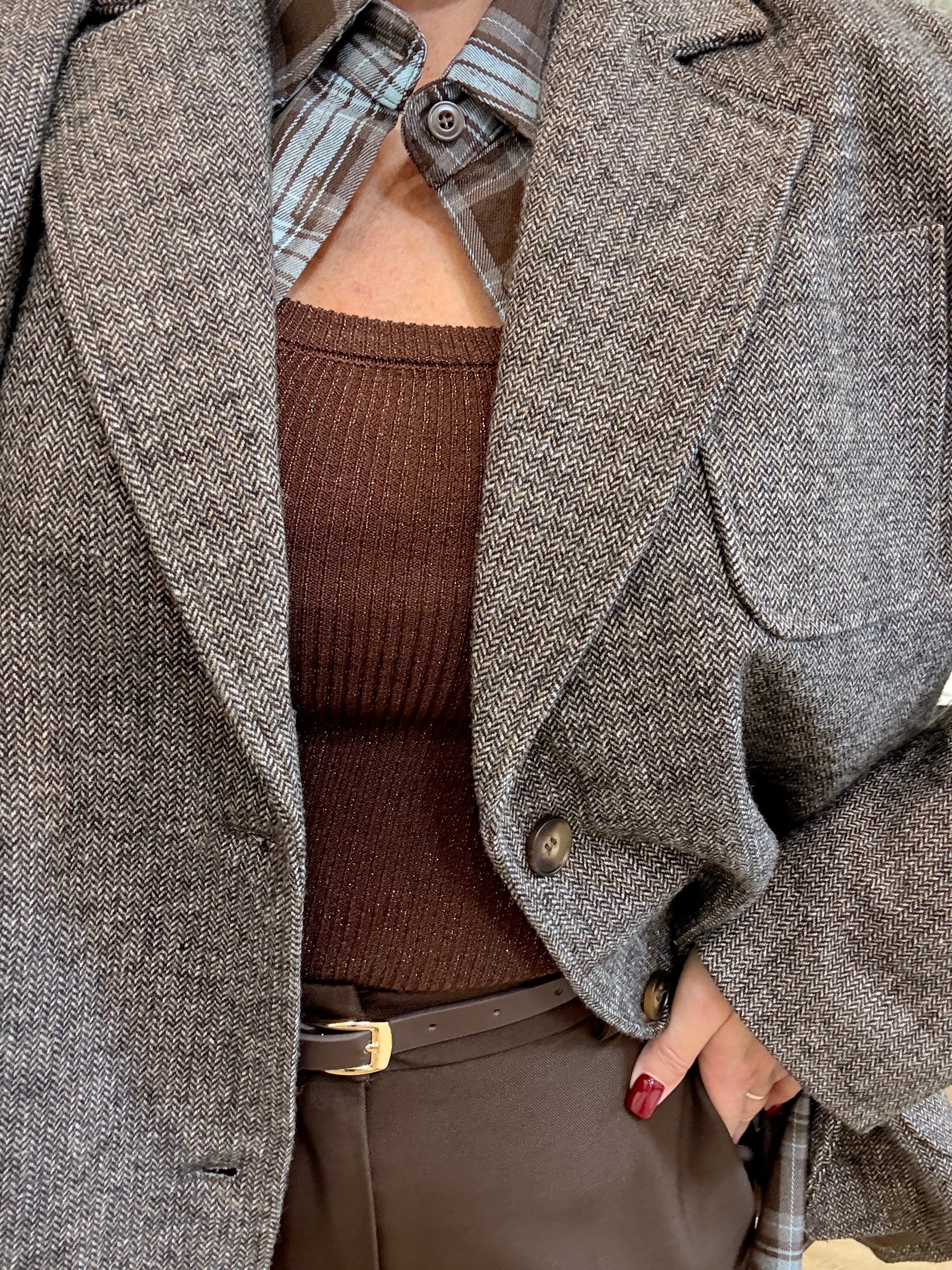 Giacca over effetto quadretti brown