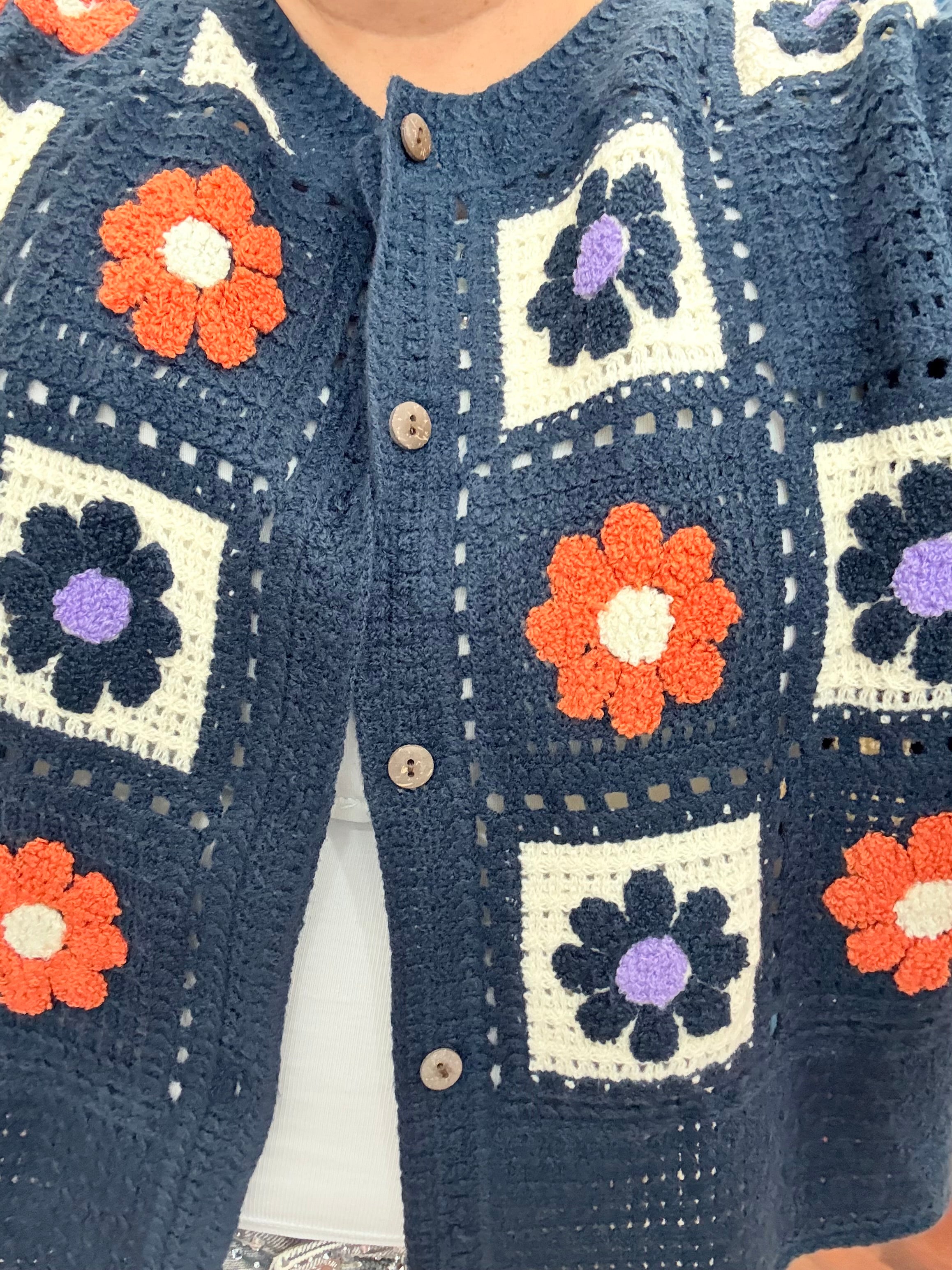Cardigan Crochet Blu