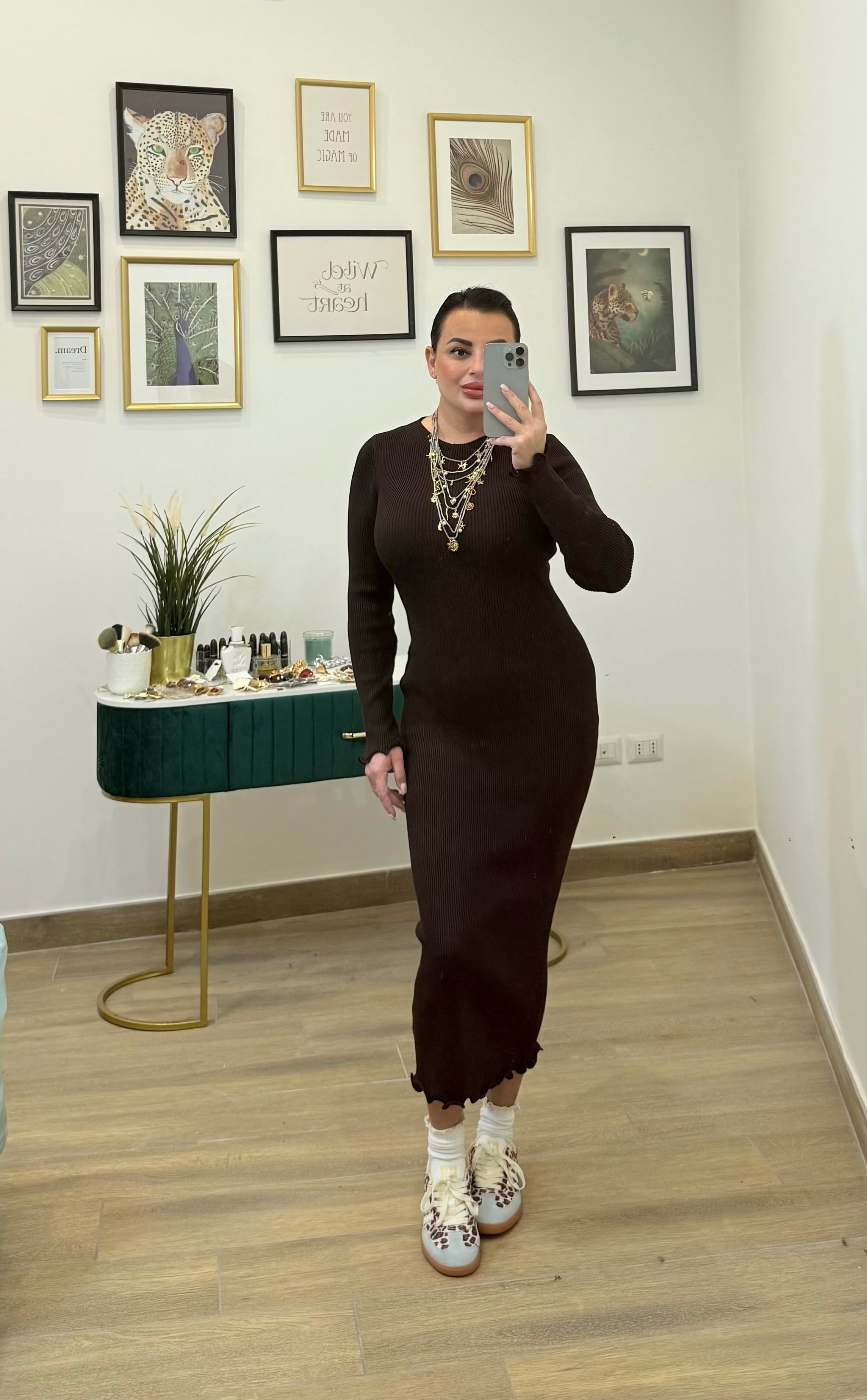 Abito tubino costine marrone