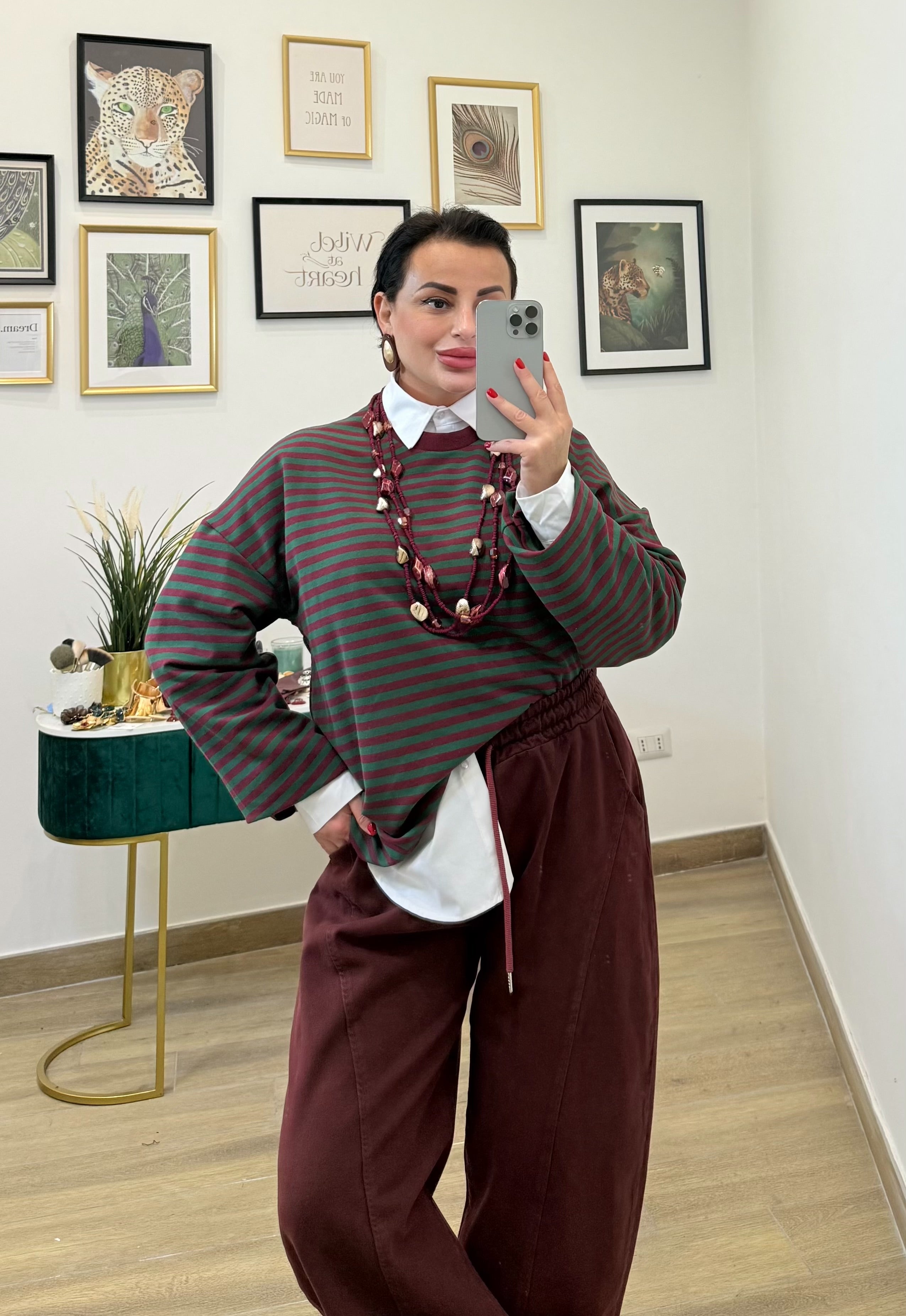 Maglia righe bordeaux-verde