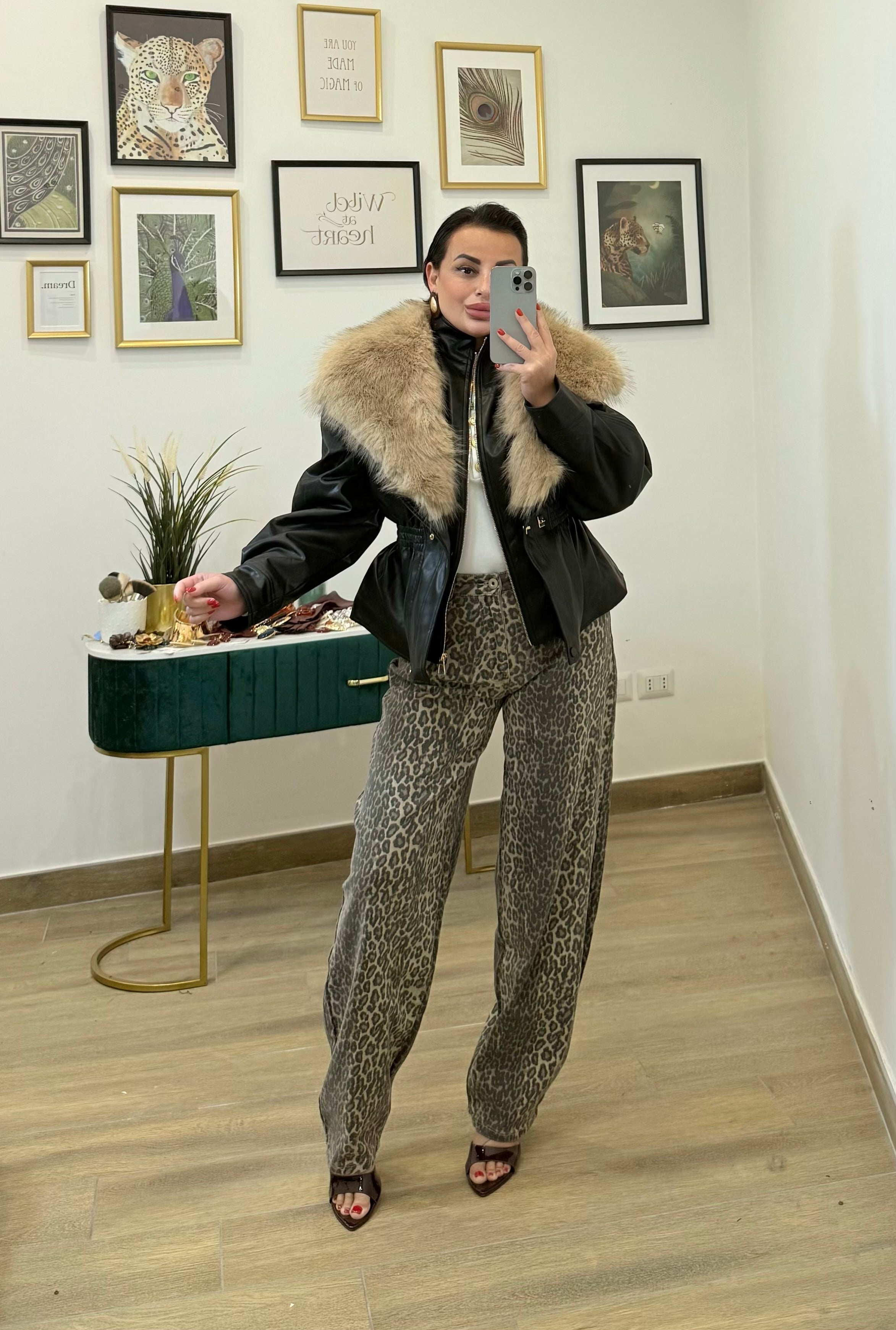 Giacca eco-pelle/ eco fur black
