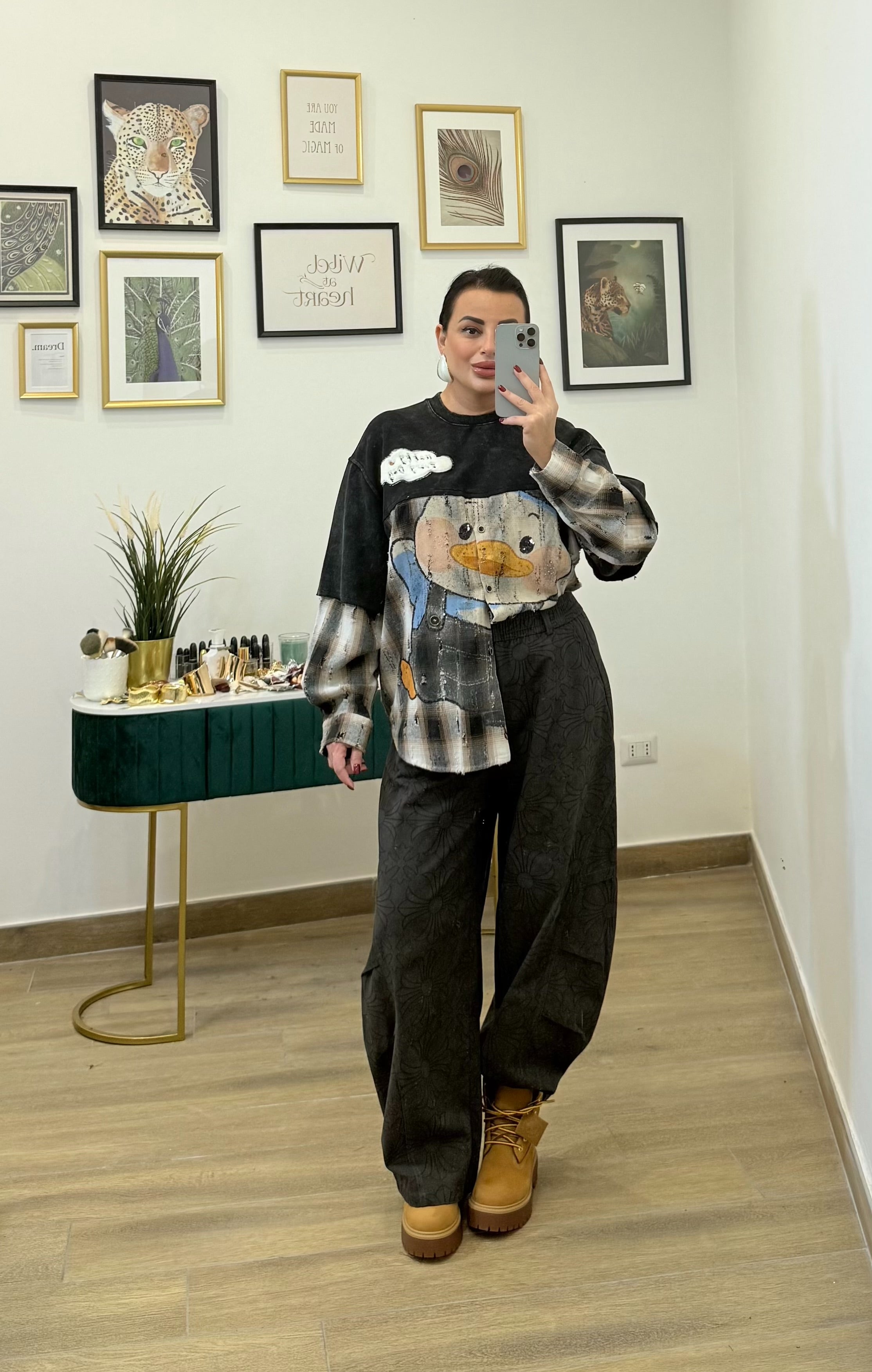 Pantalone ballon disegnato grigio