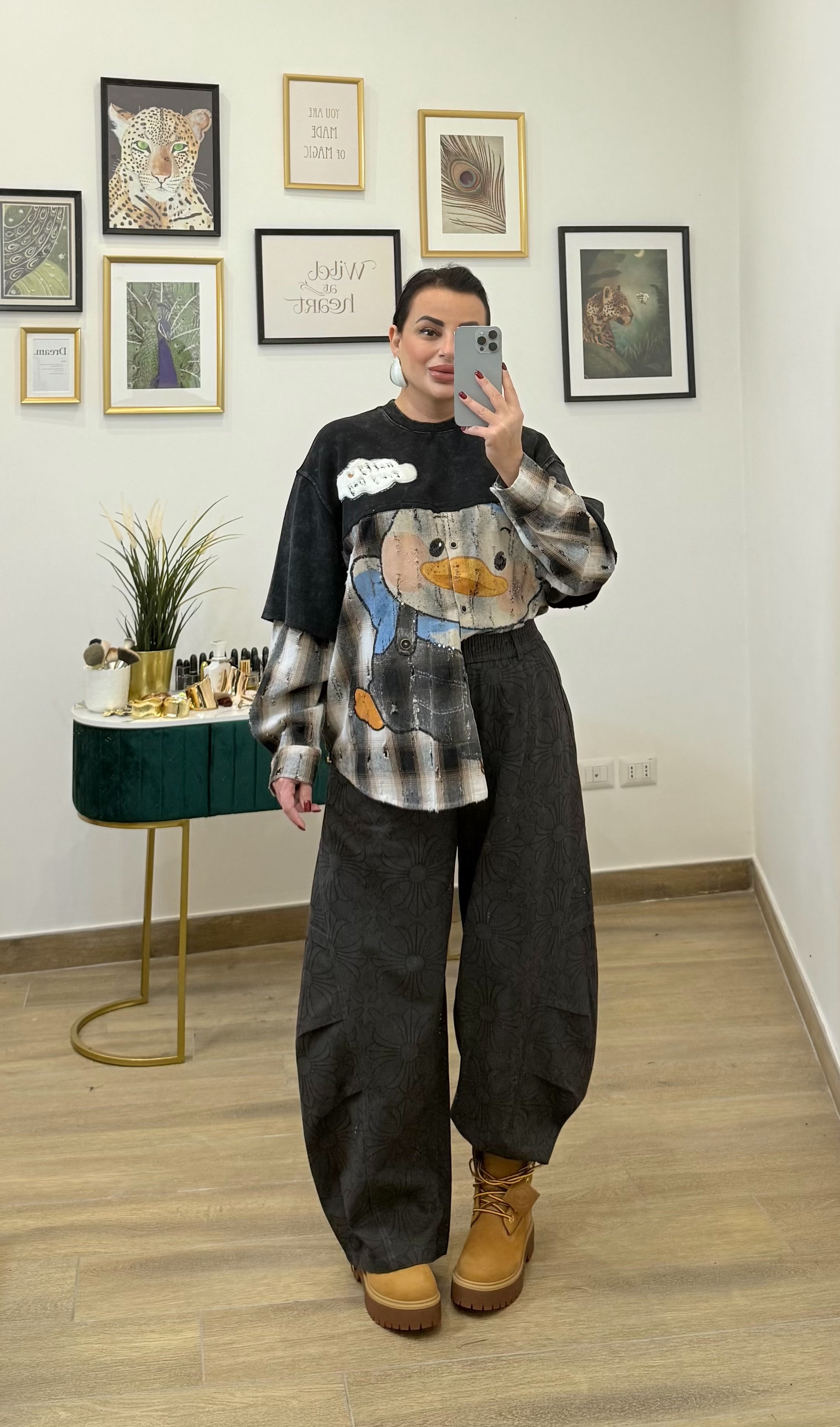 Pantalone ballon disegnato grigio