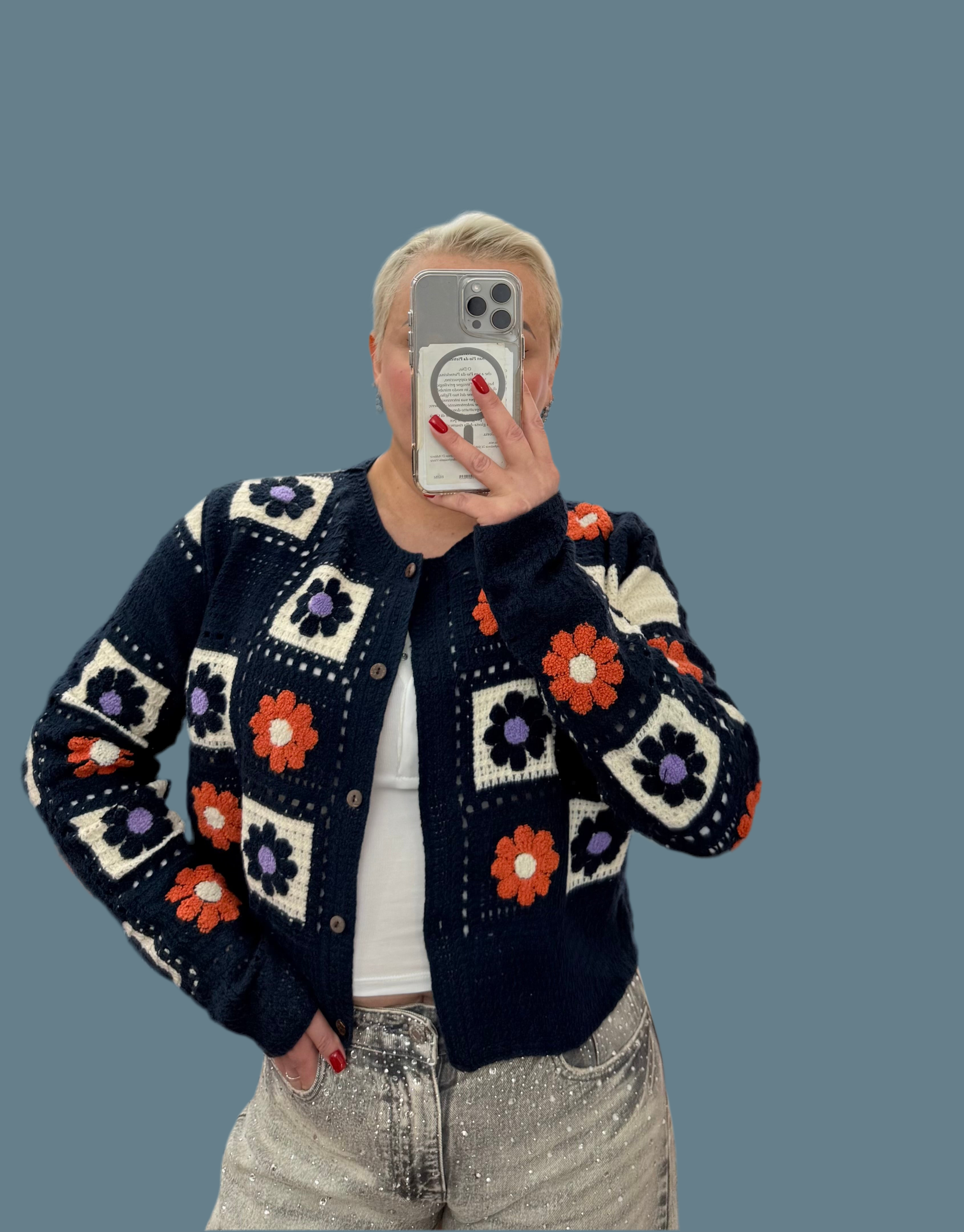 Cardigan Crochet Blu