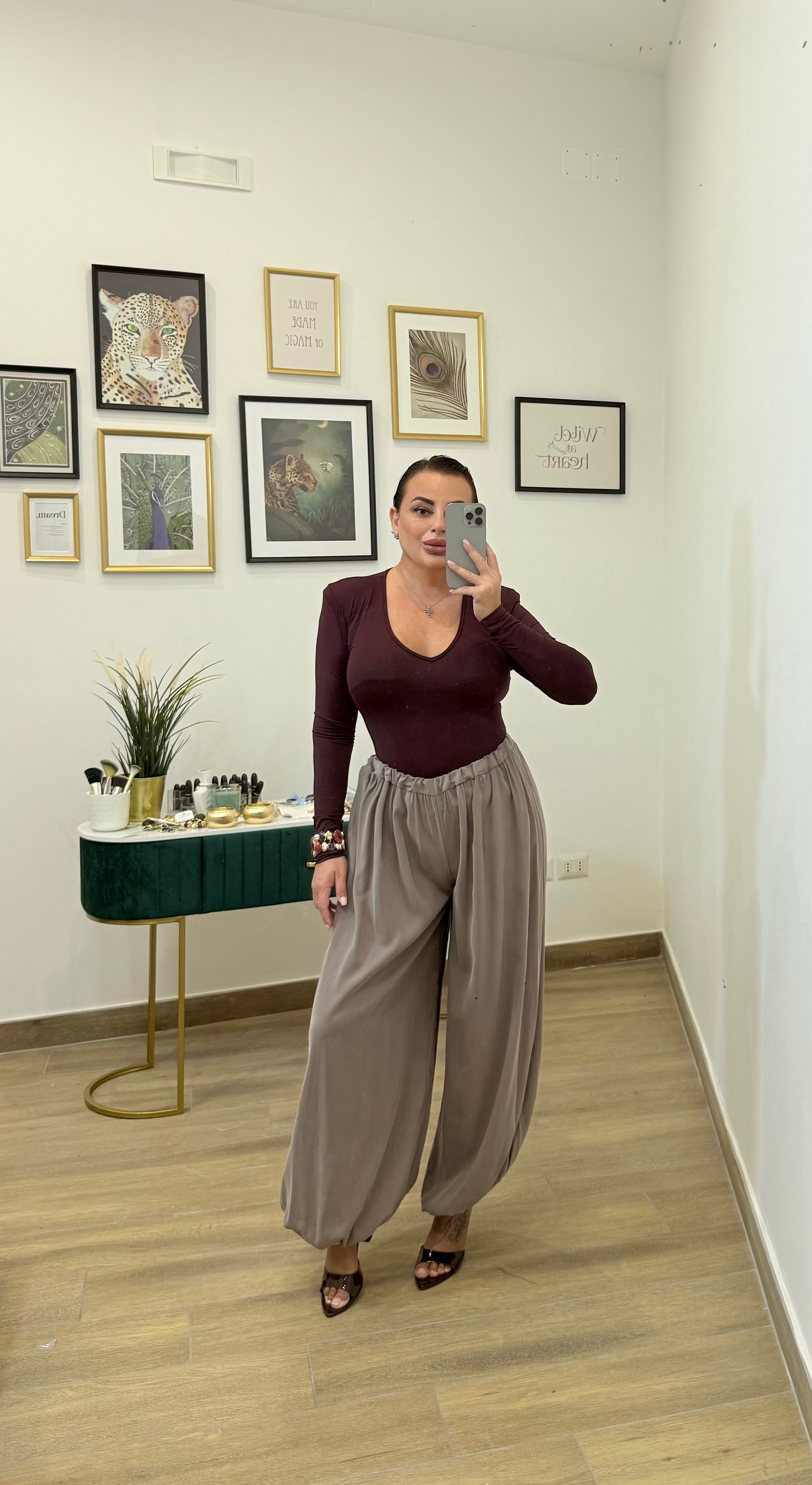 Pantalone morbido tortora