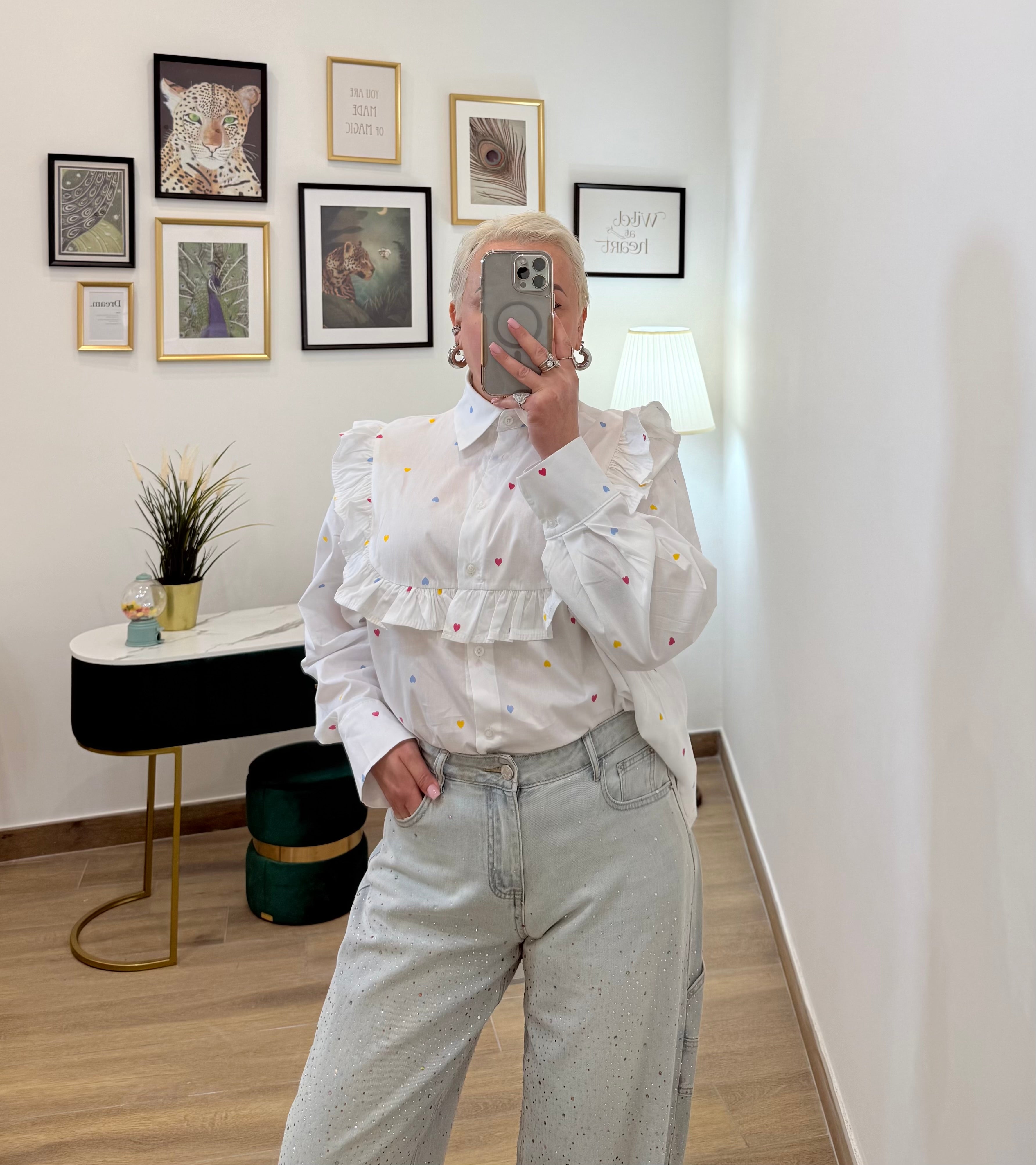 Camicia Volant Cuoricini White