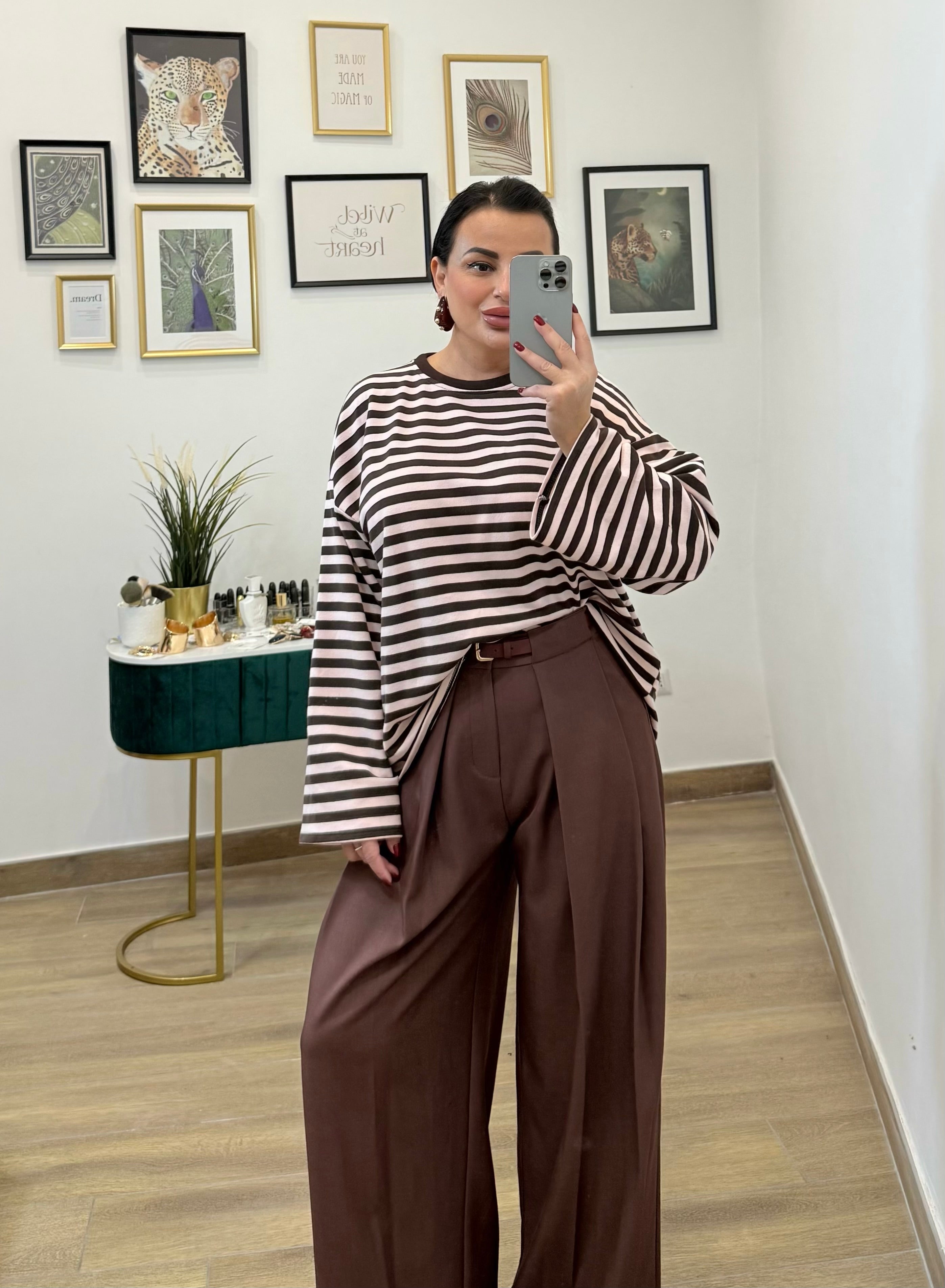 Maglia felpa righe Pink-brown