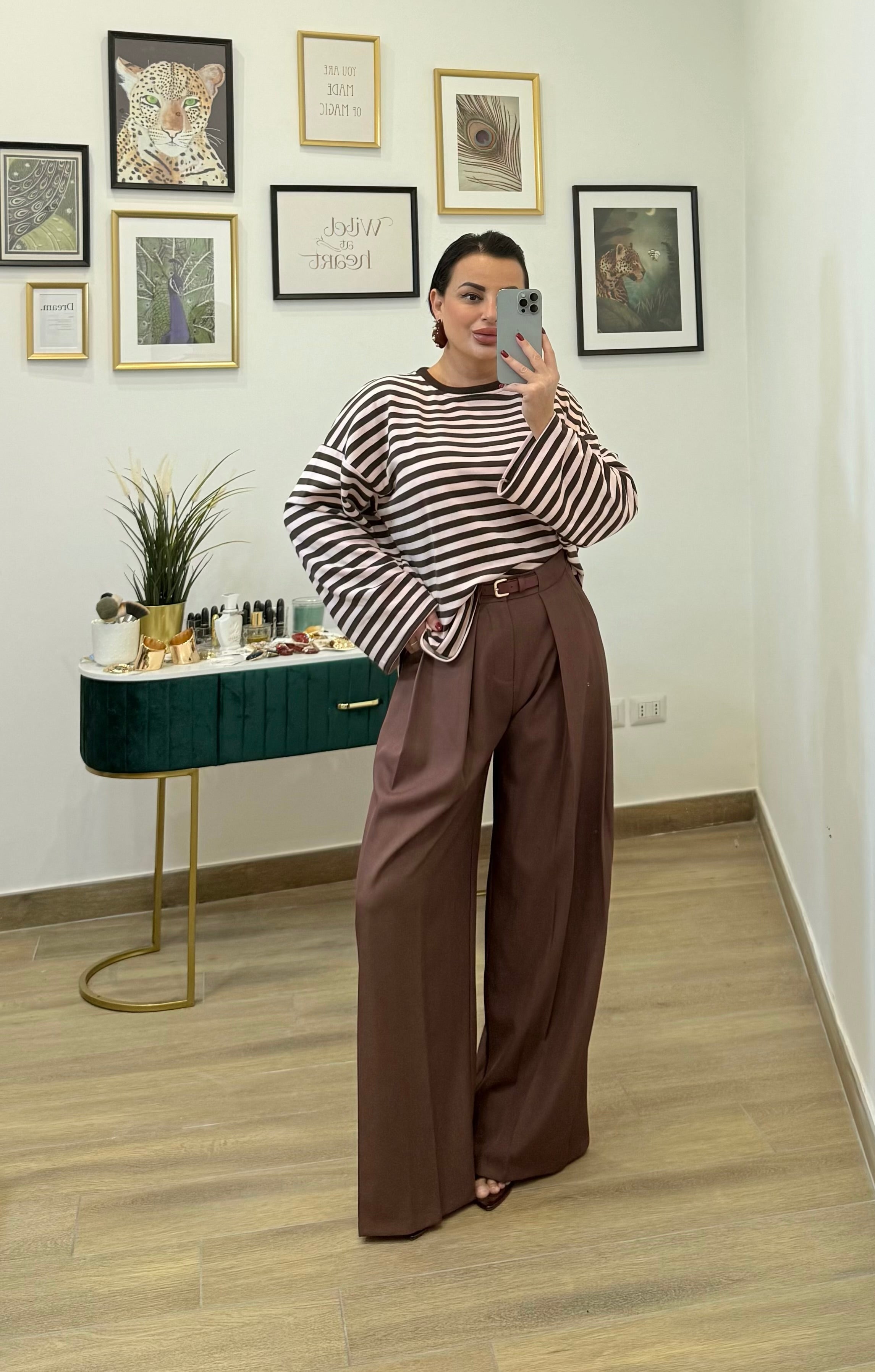 Maglia felpa righe Pink-brown