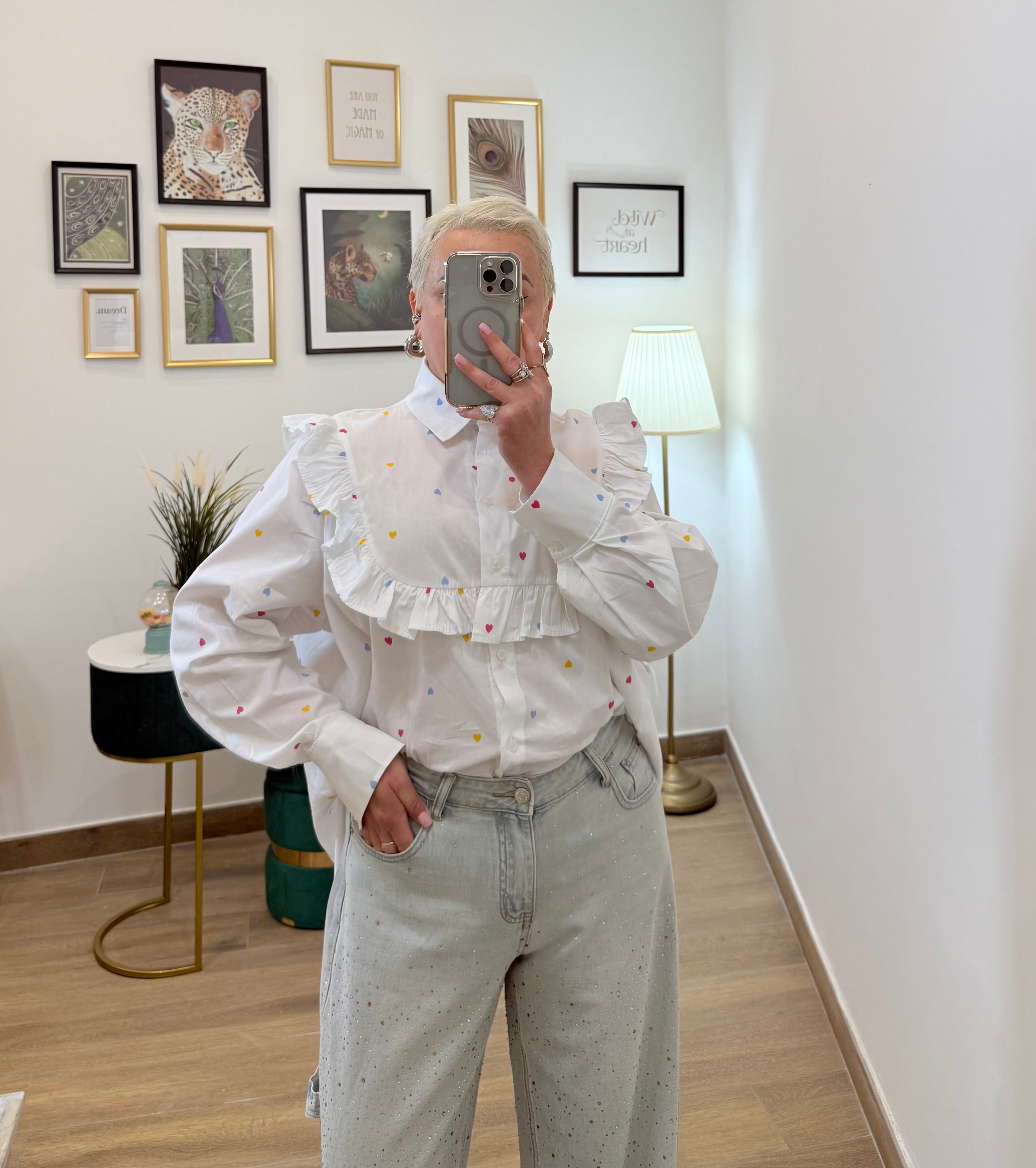 Camicia Volant Cuoricini White