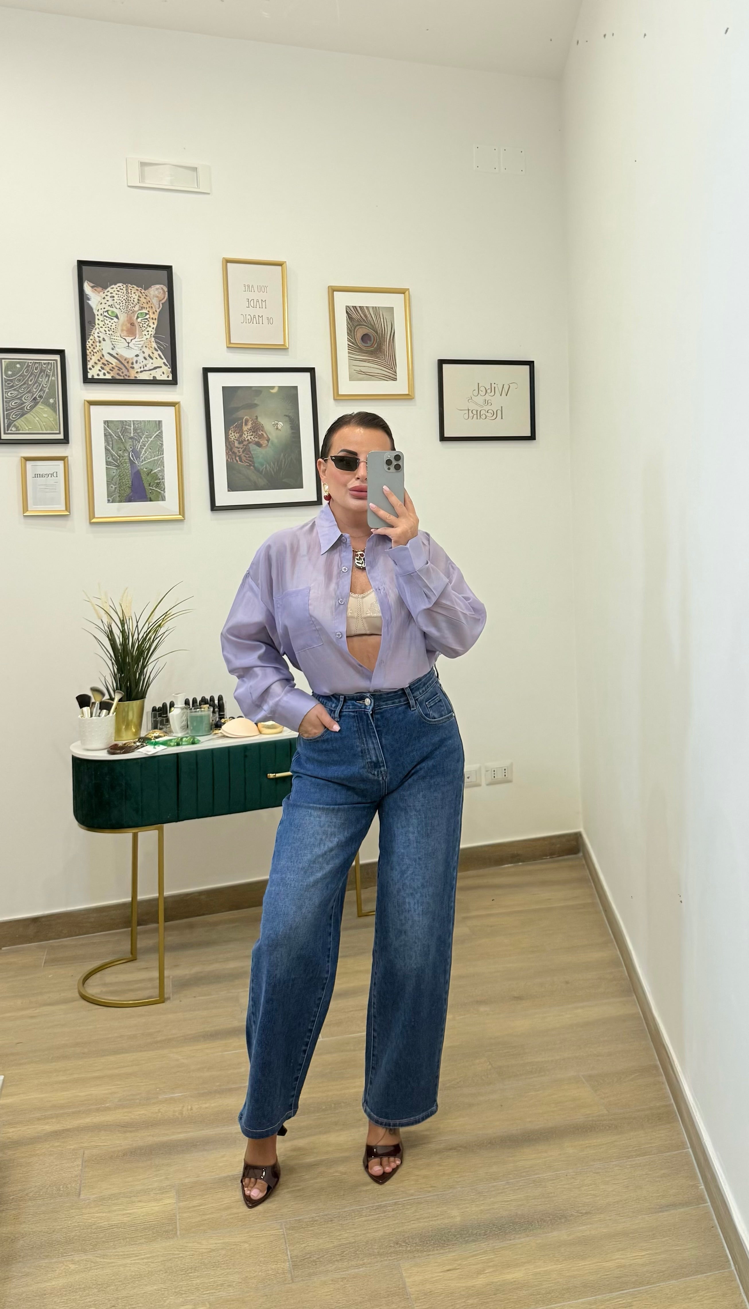 Camicia semi trasparente lilla