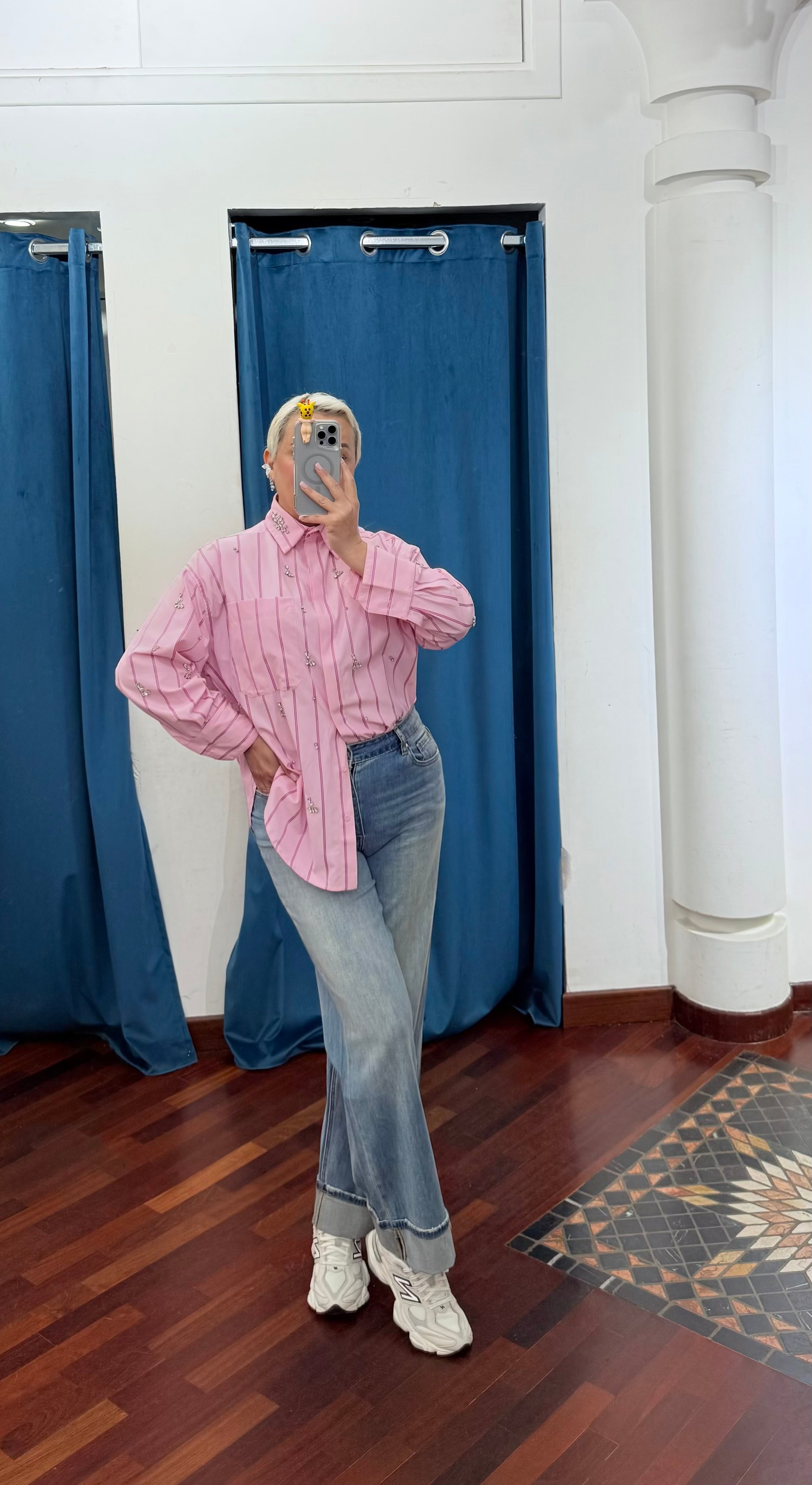 Camicia Righe Swarovski Pink