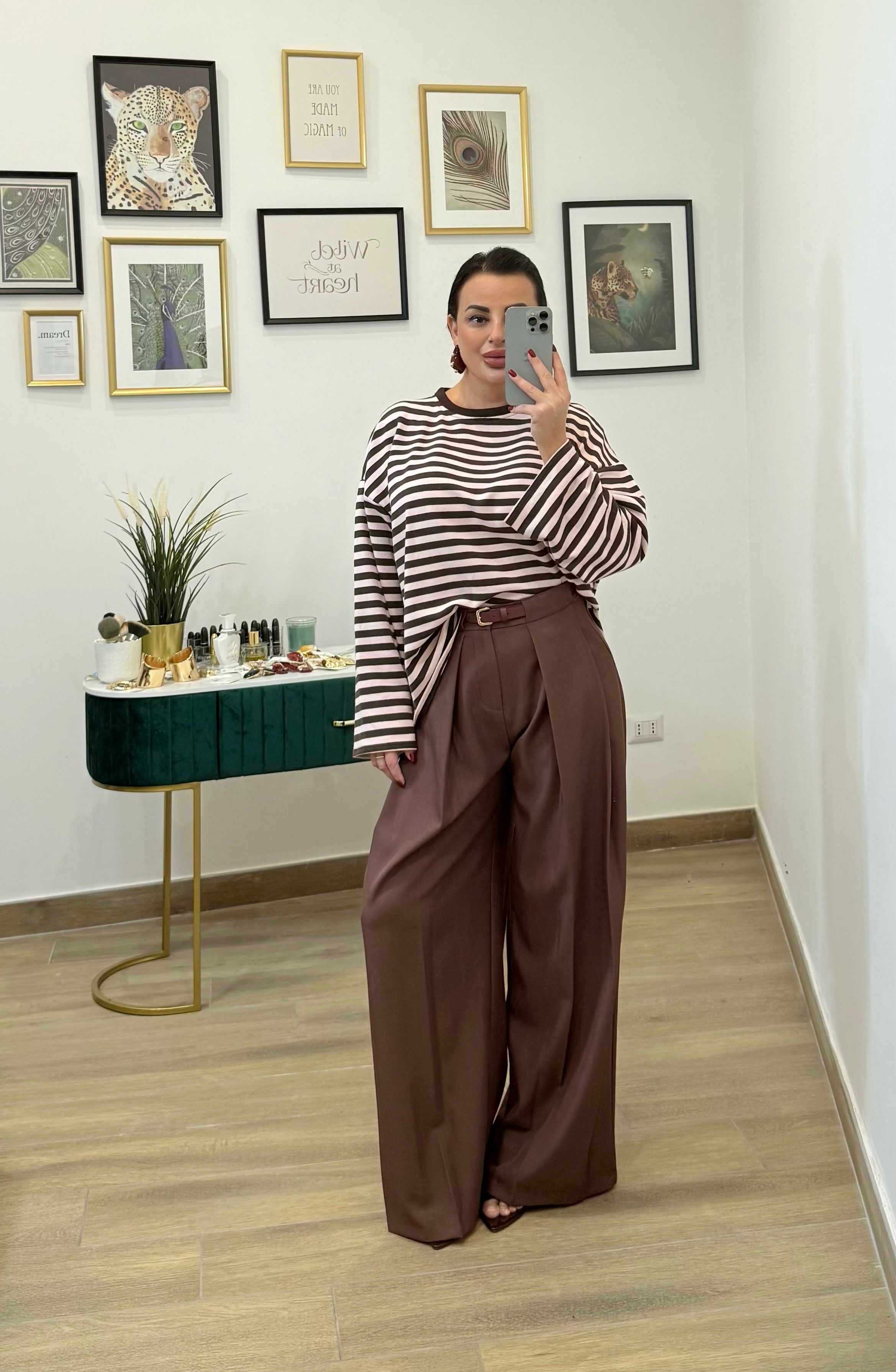 Maglia felpa righe Pink-brown