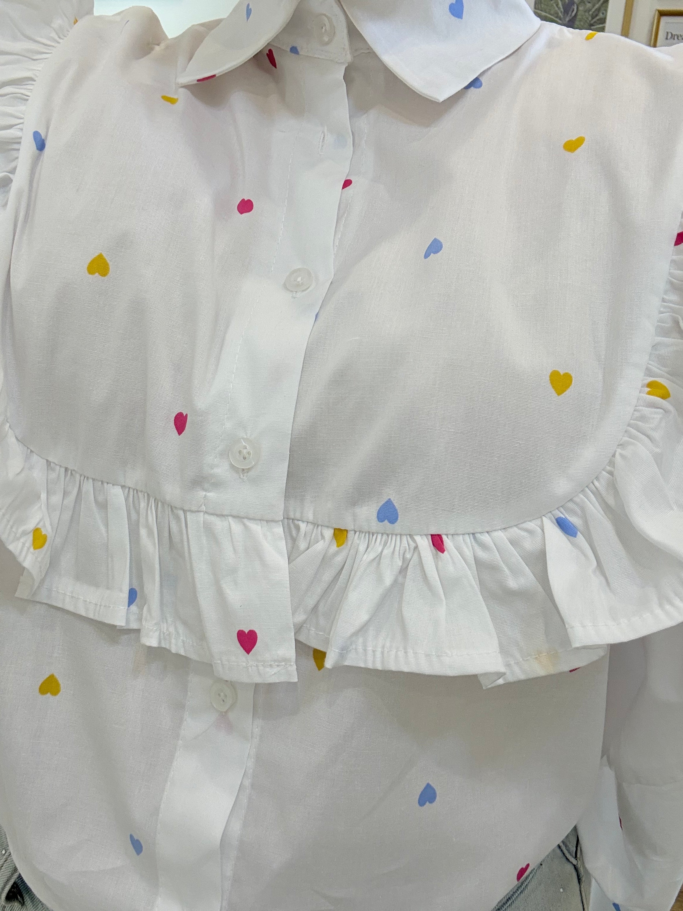 Camicia Volant Cuoricini White