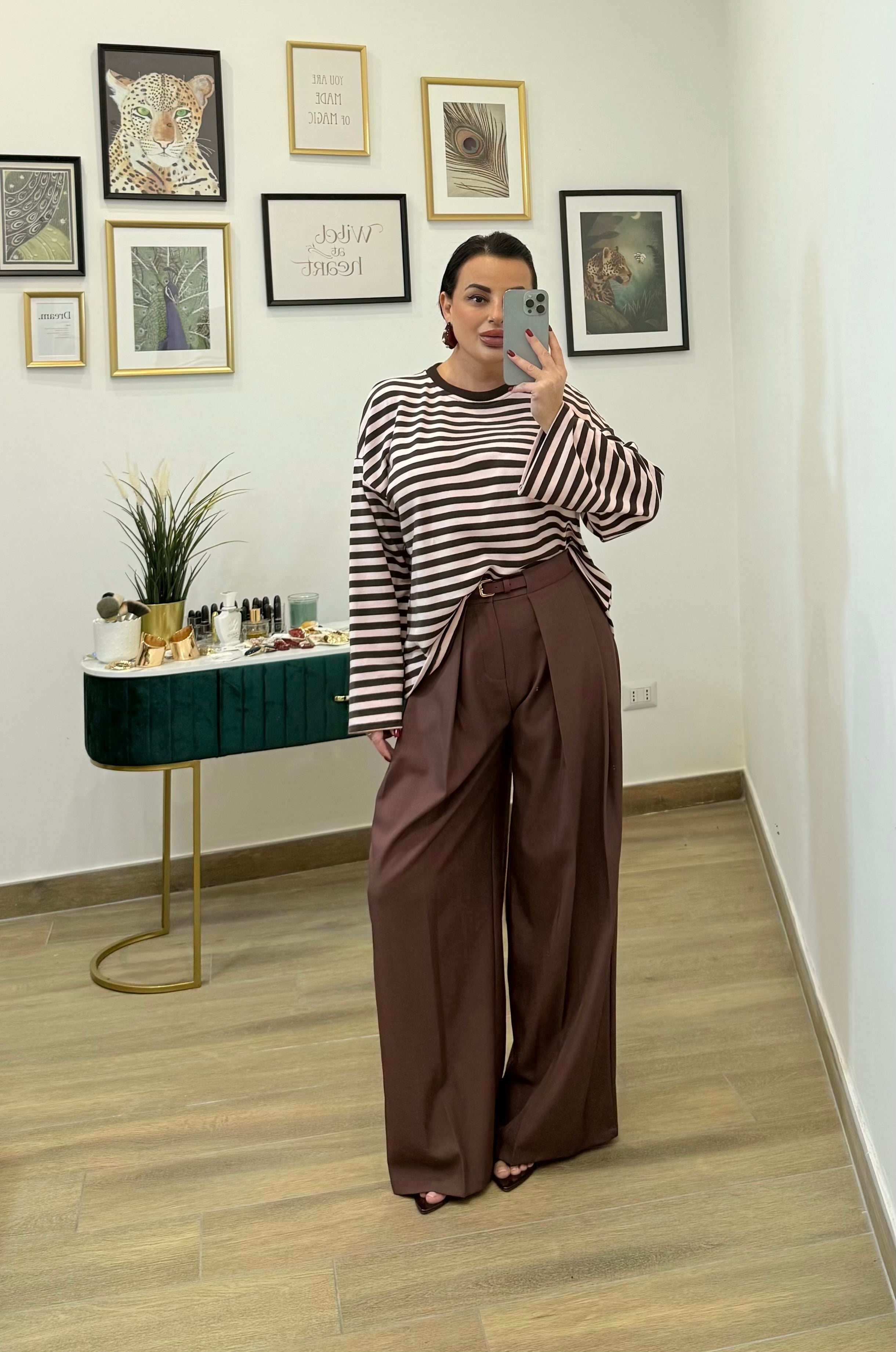 Maglia felpa righe Pink-brown