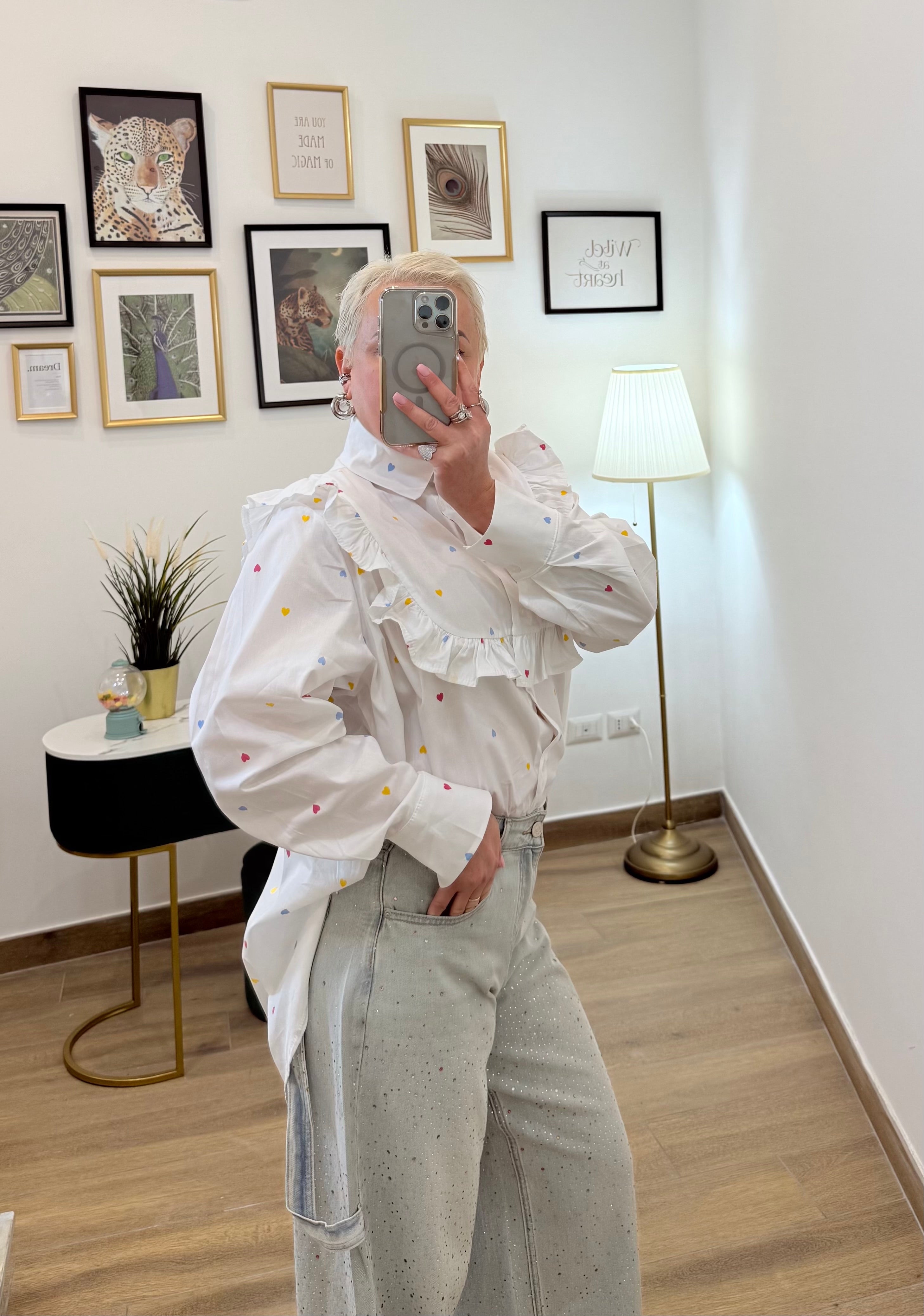 Camicia Volant Cuoricini White